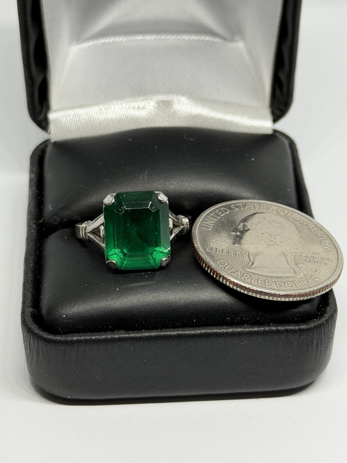 Vintage Cushion Cut Square Green Onyx Sterling .925 Ring Size 7