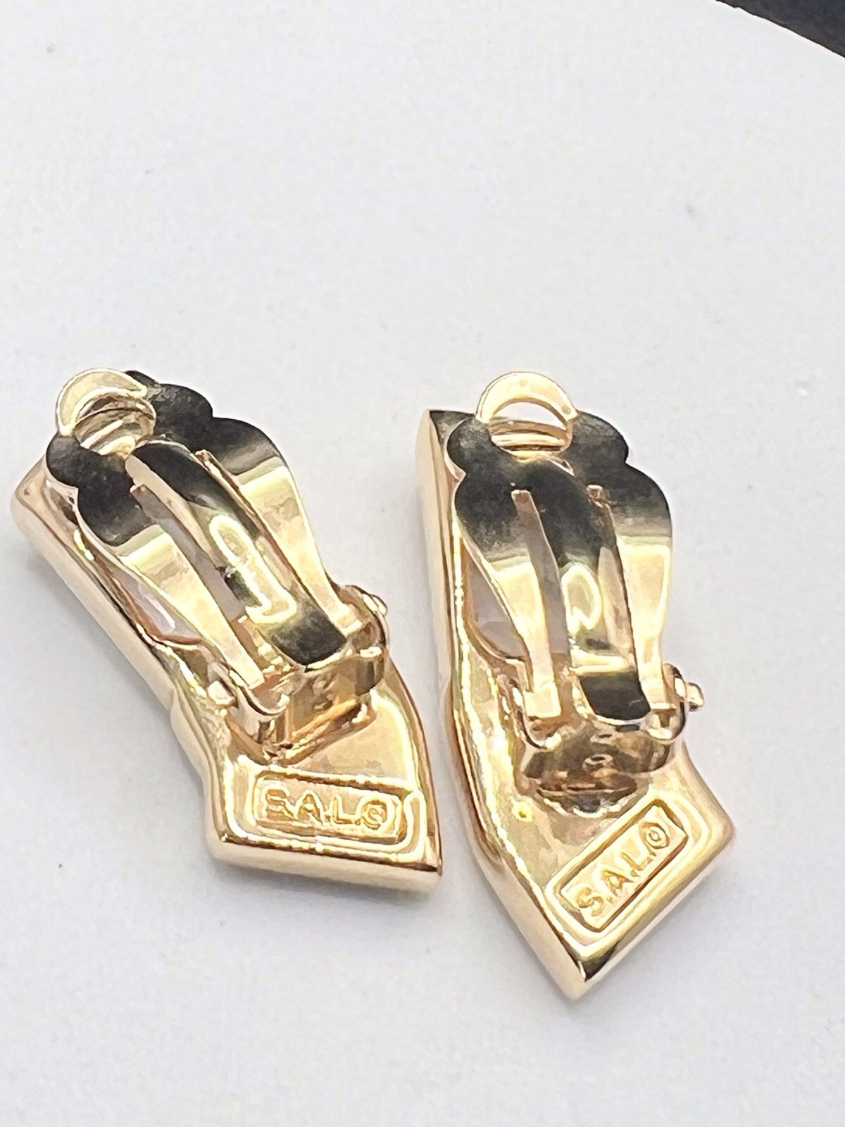 Vintage SWAROVSKI SAL Signed Pale Blue Crystal Gold Tone Clip On Earrings