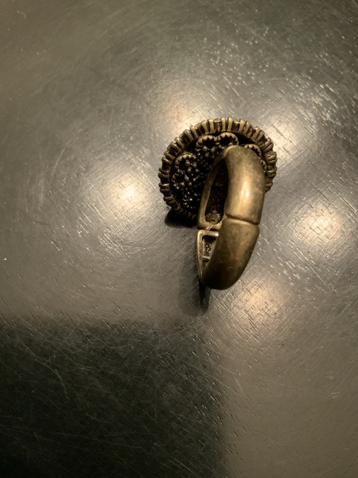 Gold Tone Rhinestone Dome Ring Stretch Tubular Band Fits Various Sizes Boho