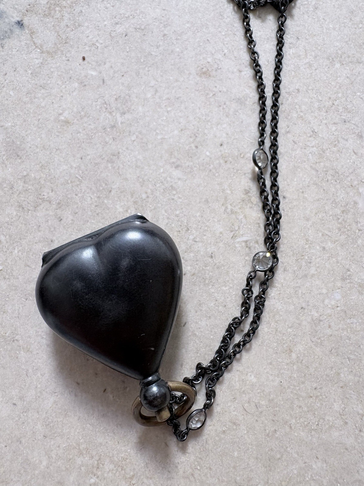 Antique Victorian Gunmetal Heart Locket Coin Holder Book Piece On A Chain
