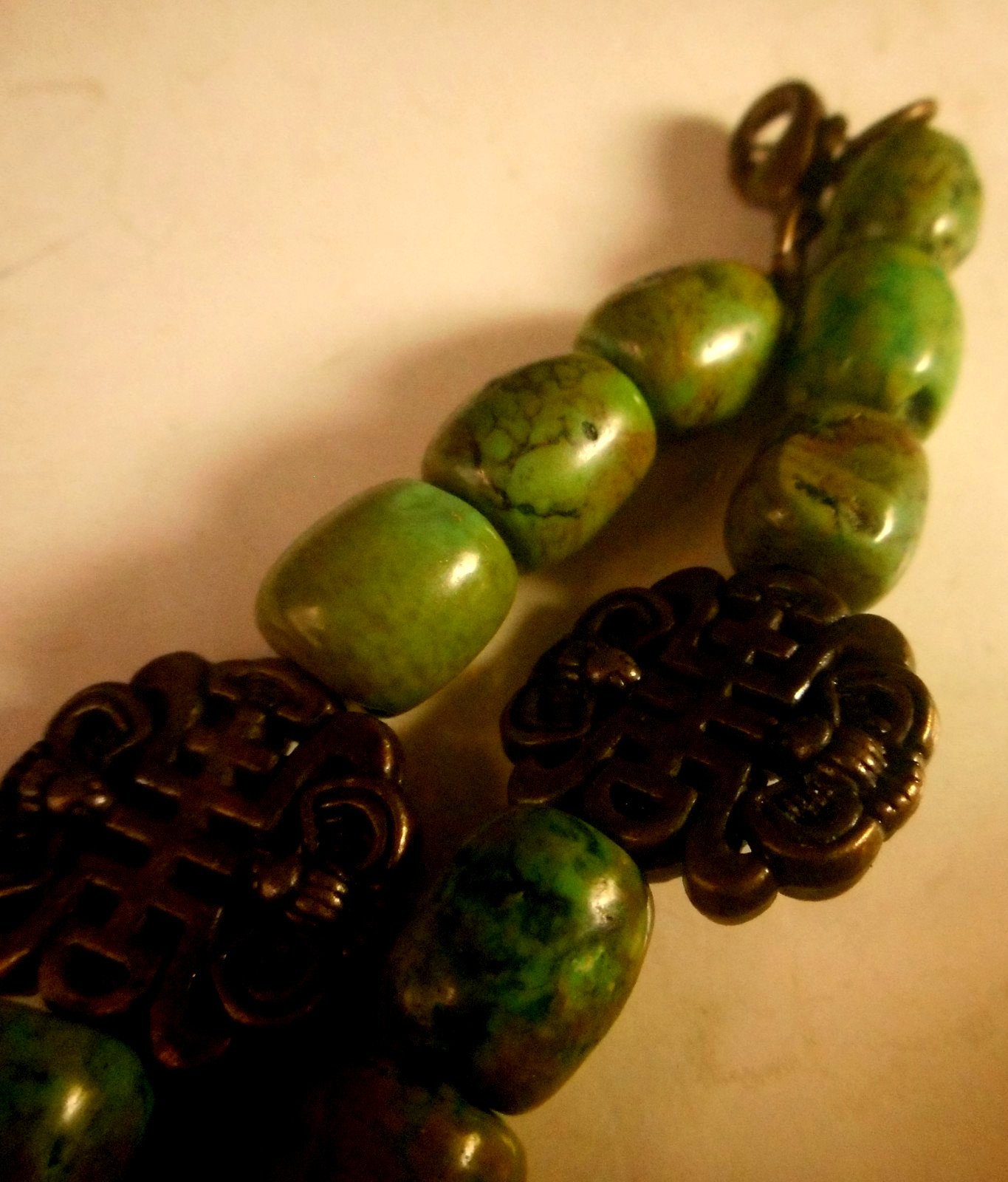 Vtg Artisan Bloodstone Jasper Brass Beaded Necklace Old 24″