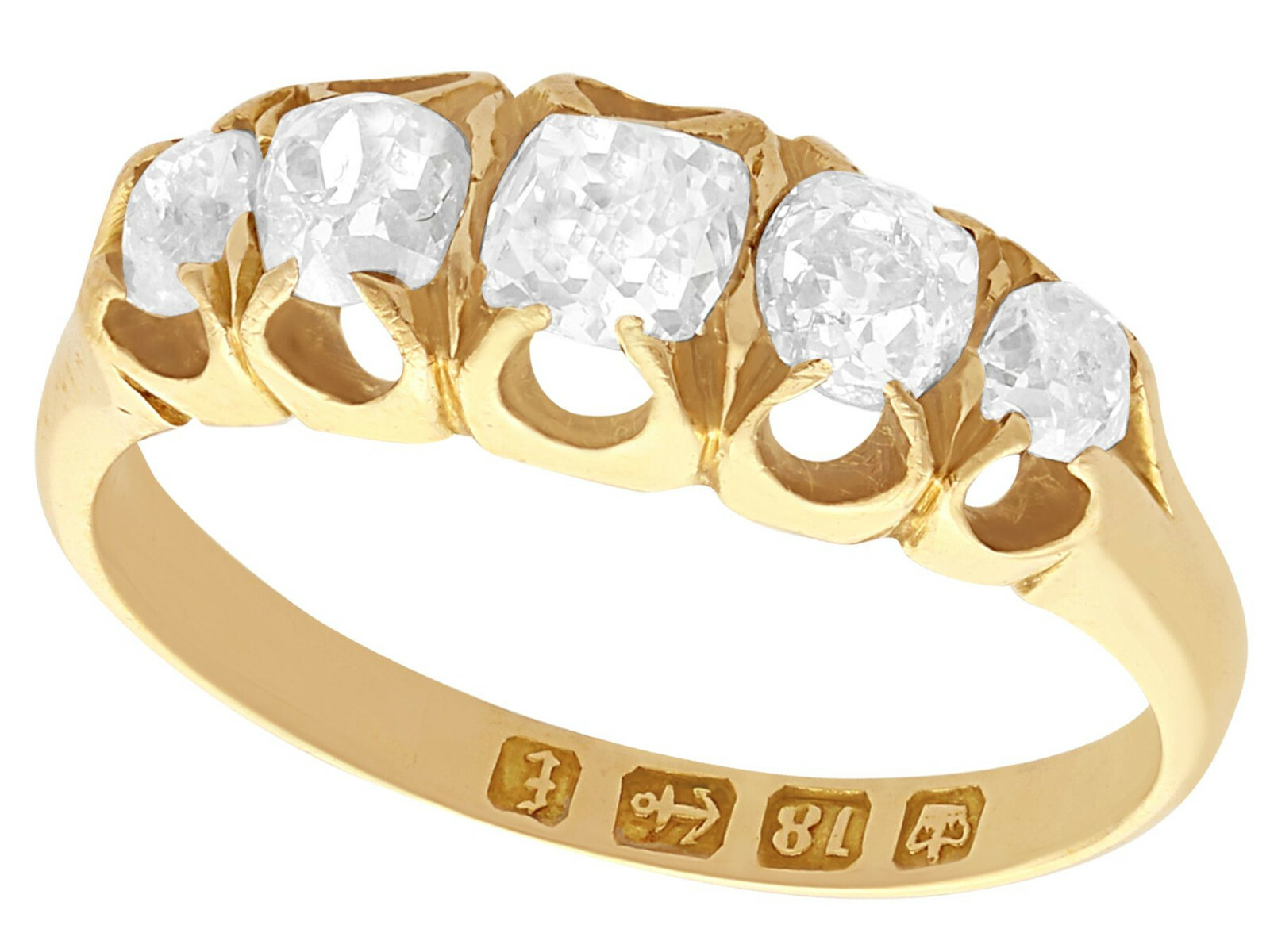 Antique Victorian 0.78Ct Diamond & 18k Yellow Gold Five Stone Ring – Size 5.125