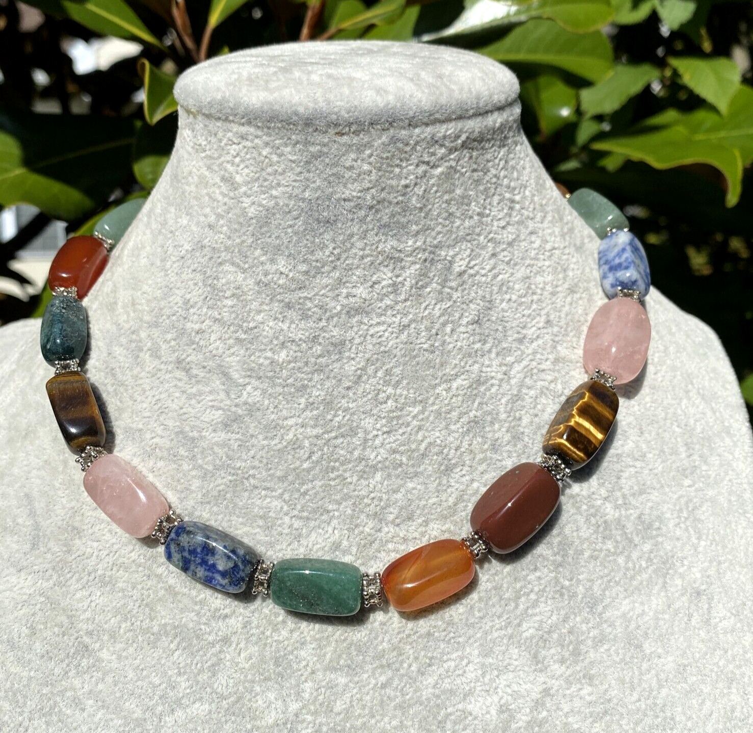 Vintage Necklace Rose Quartz Jade Tigers Eye Estate Fine Jewelry Pre-Owned