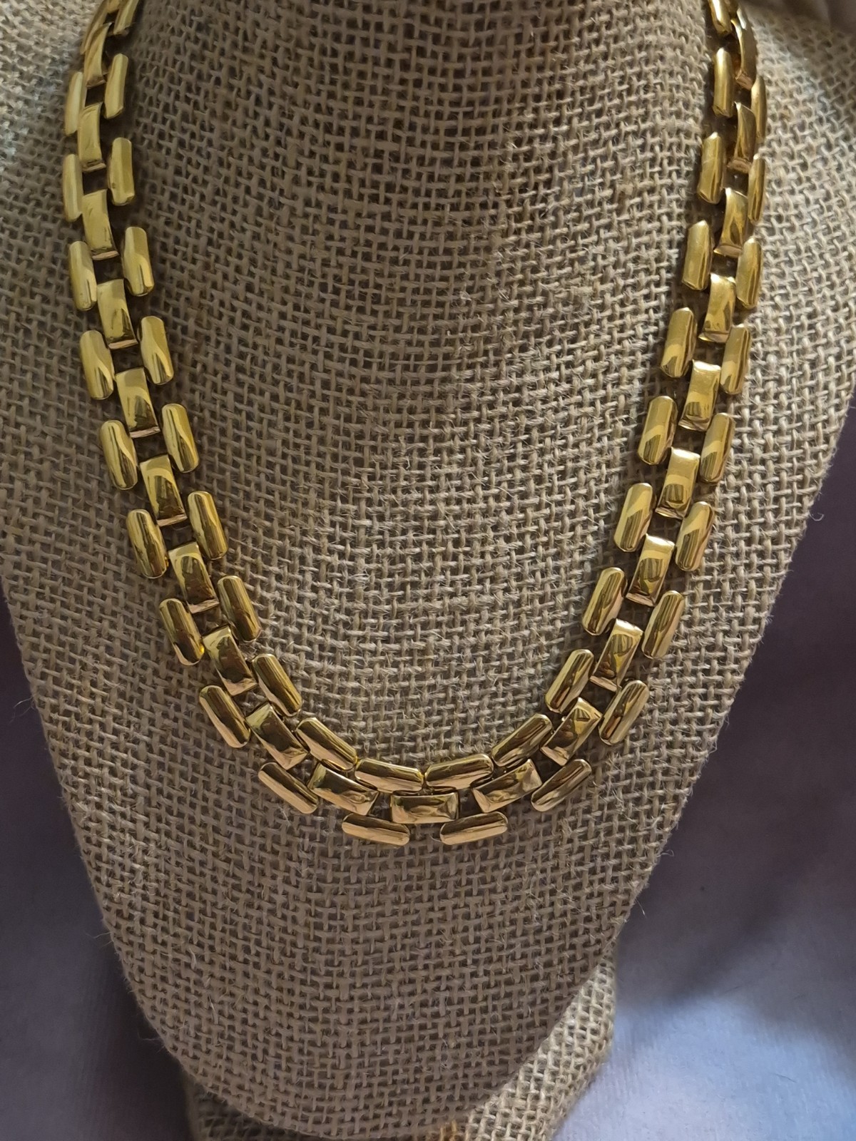 Signed Napier Gold Tone Square Link Chain Necklace Articulated Vintage