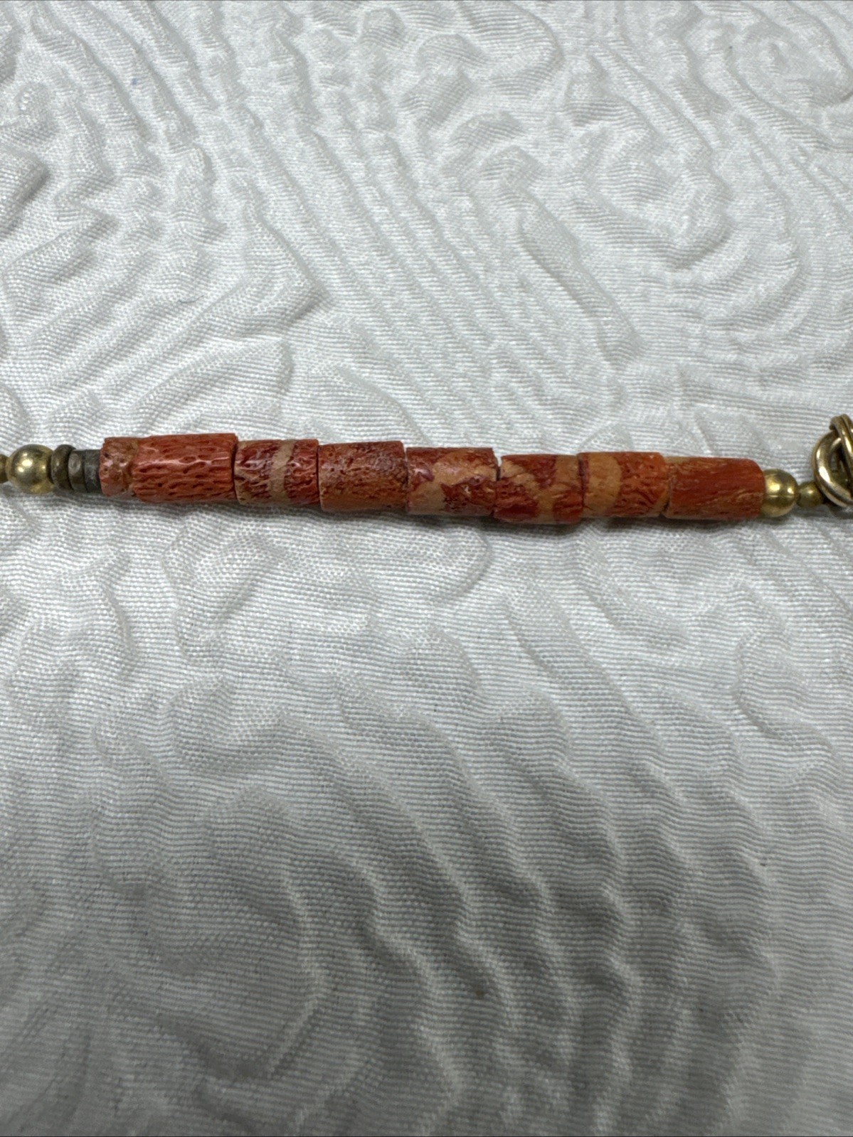 Vintage Natural Red Coral Red / Orange Hue Barrel Shape Gold Spacers 30”Necklace