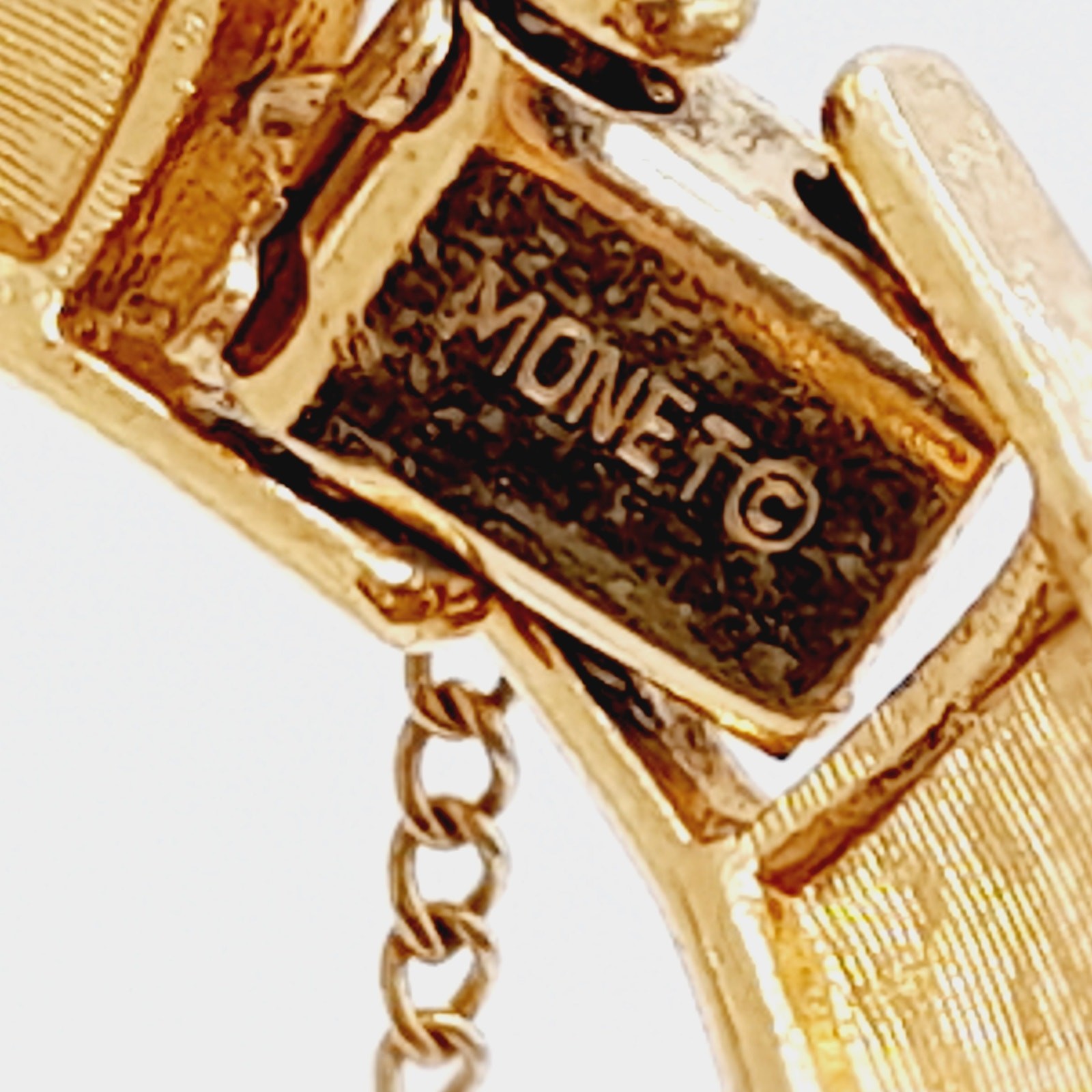 Vintage Monet Gold Tone Panel Bracelet Fold Over Clasp Safety Chain