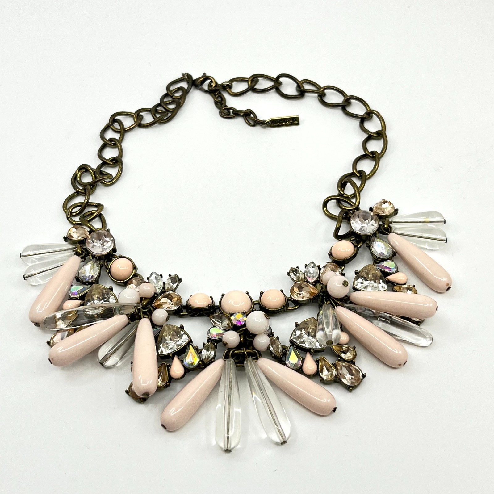 VTG Sugarfix by BaubleBar Pink Teardrop Statement Bib Necklace Curb Link Lobster