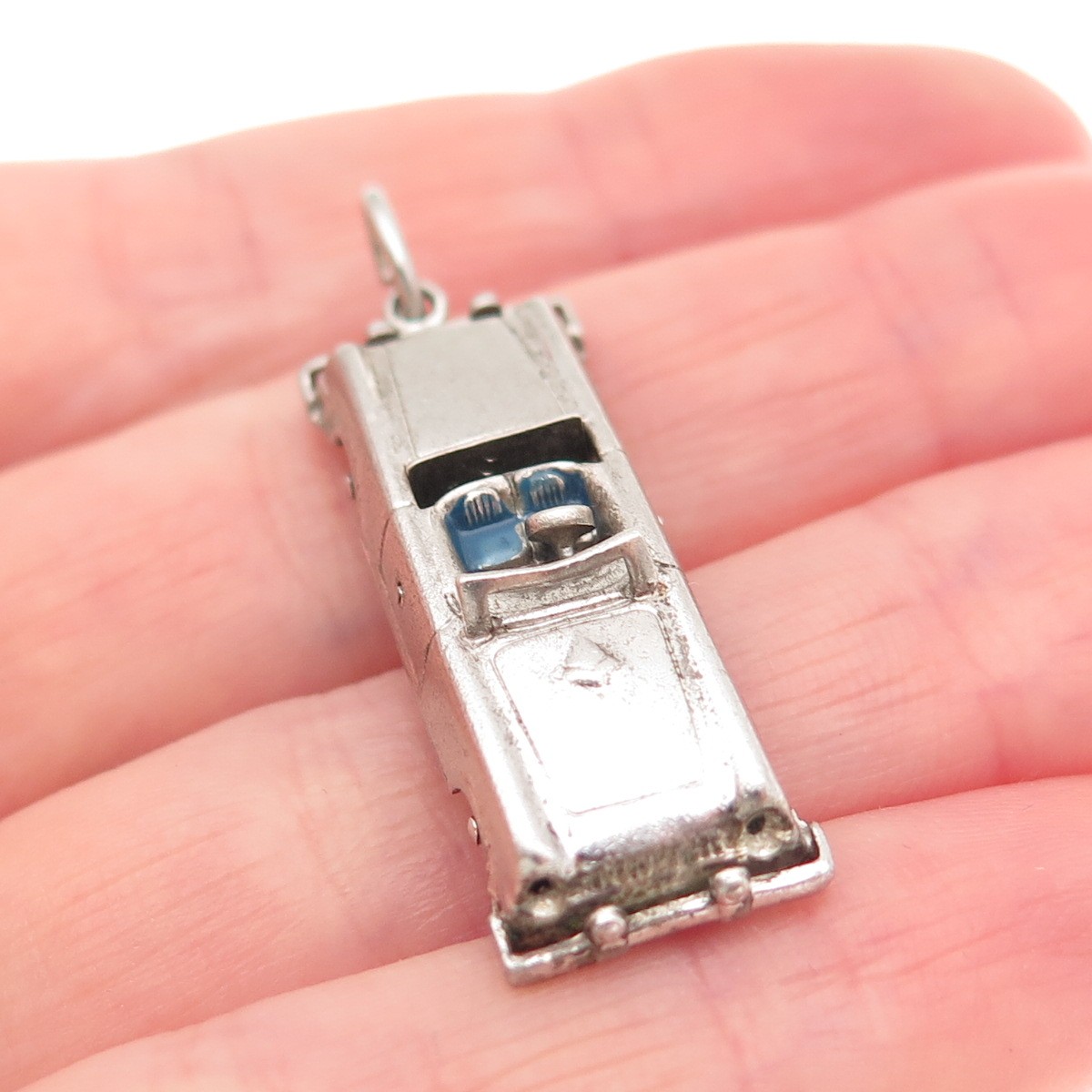925 Sterling Silver Vintage Enamel Convertible Car Movable 3D Charm Pendant