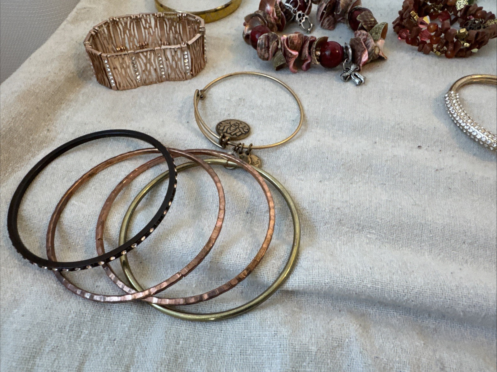 14 Bracelets earthtones glass beads shell textured Goldstone Lot boho 90s hippie