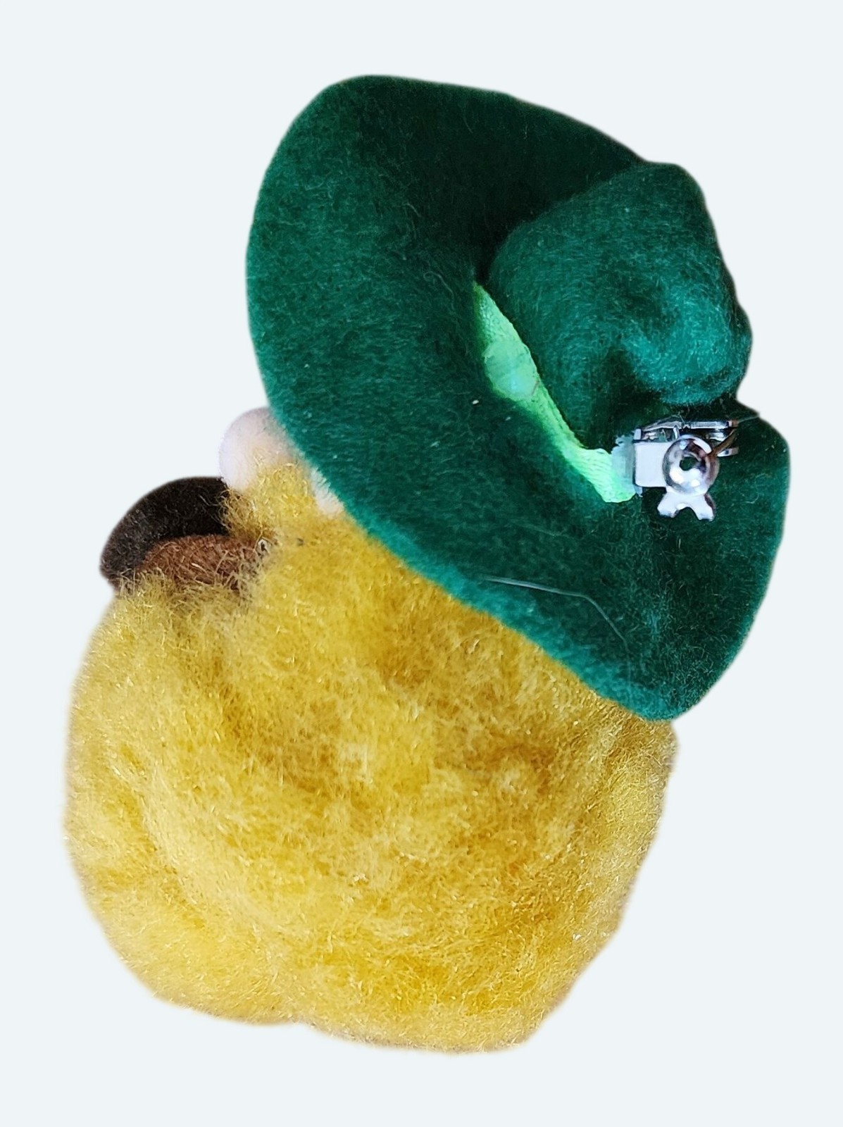 Vtg Handmade 3″ Leprechaun Pompom Head Pin Felt Hat Googly Eyes Pipe St Patrick