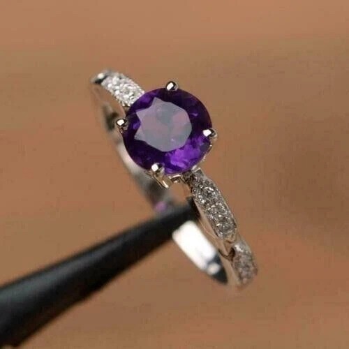 2.5CT Round Cut Lab Created Amethyst Anniversary 14k White Gold Finish Gift Ring
