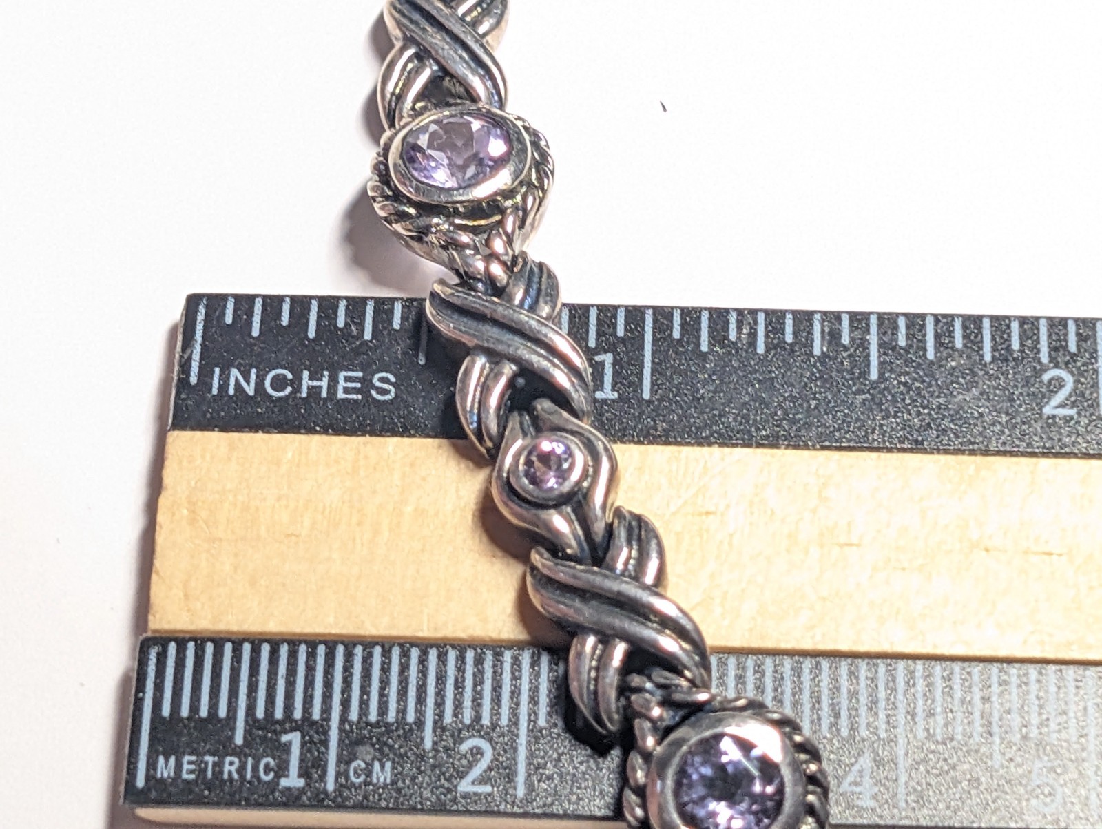 VINTAGE STERLING SILVER AMETHYST BRACELET ABOUT 7 1/16″ LONG