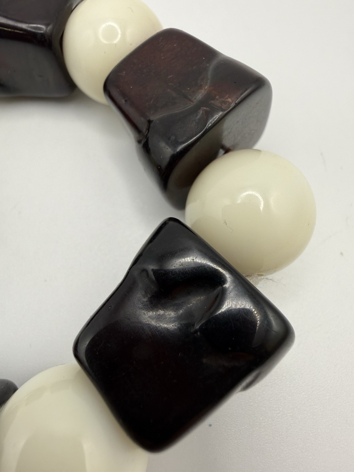 Vintage Chunky Brown & White Lucite Bead Stretch Bracelet Statement