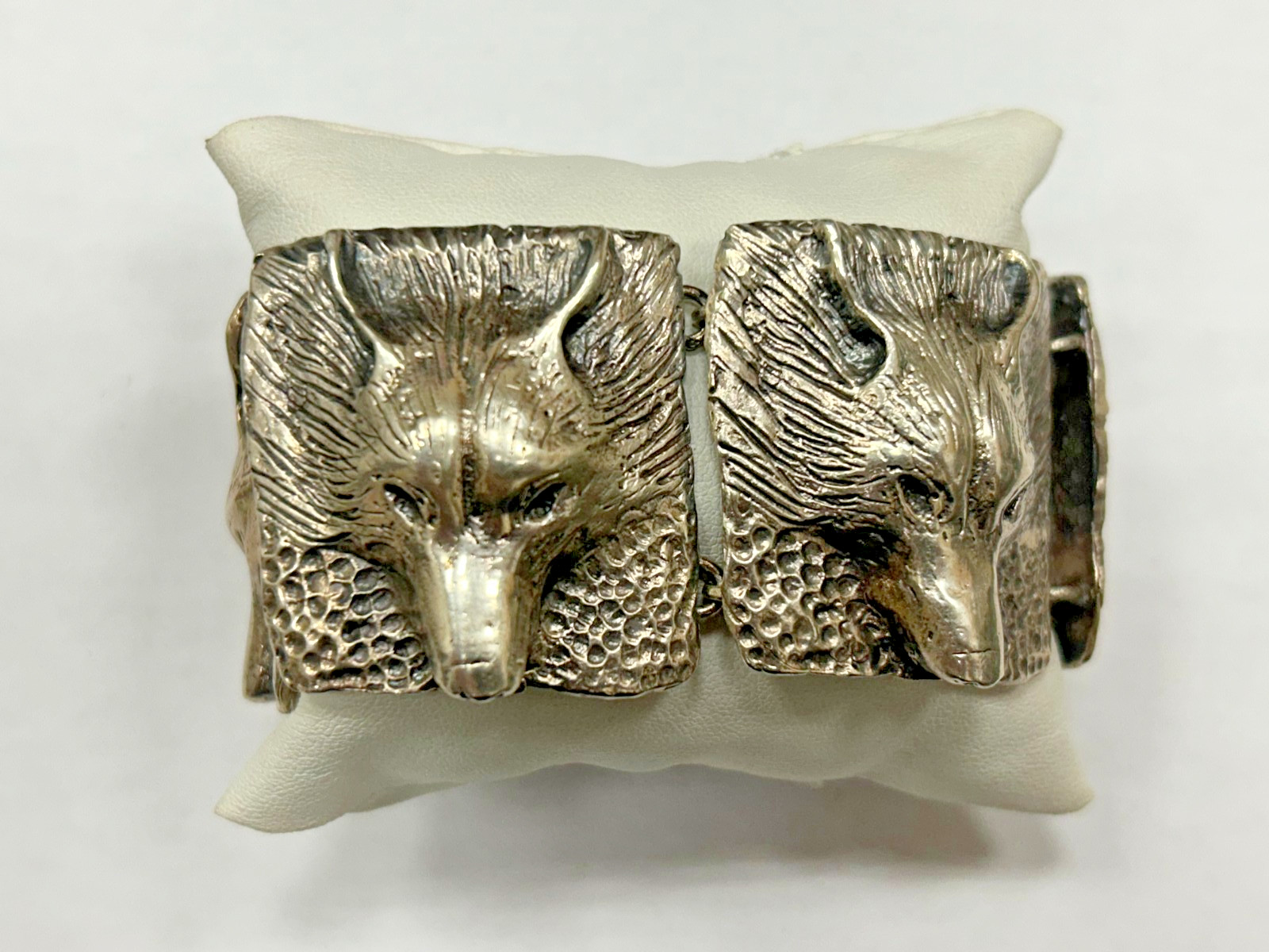 Vintage Silver Fox Wolf Head Articulated Link Bracelet 7.5 Inches