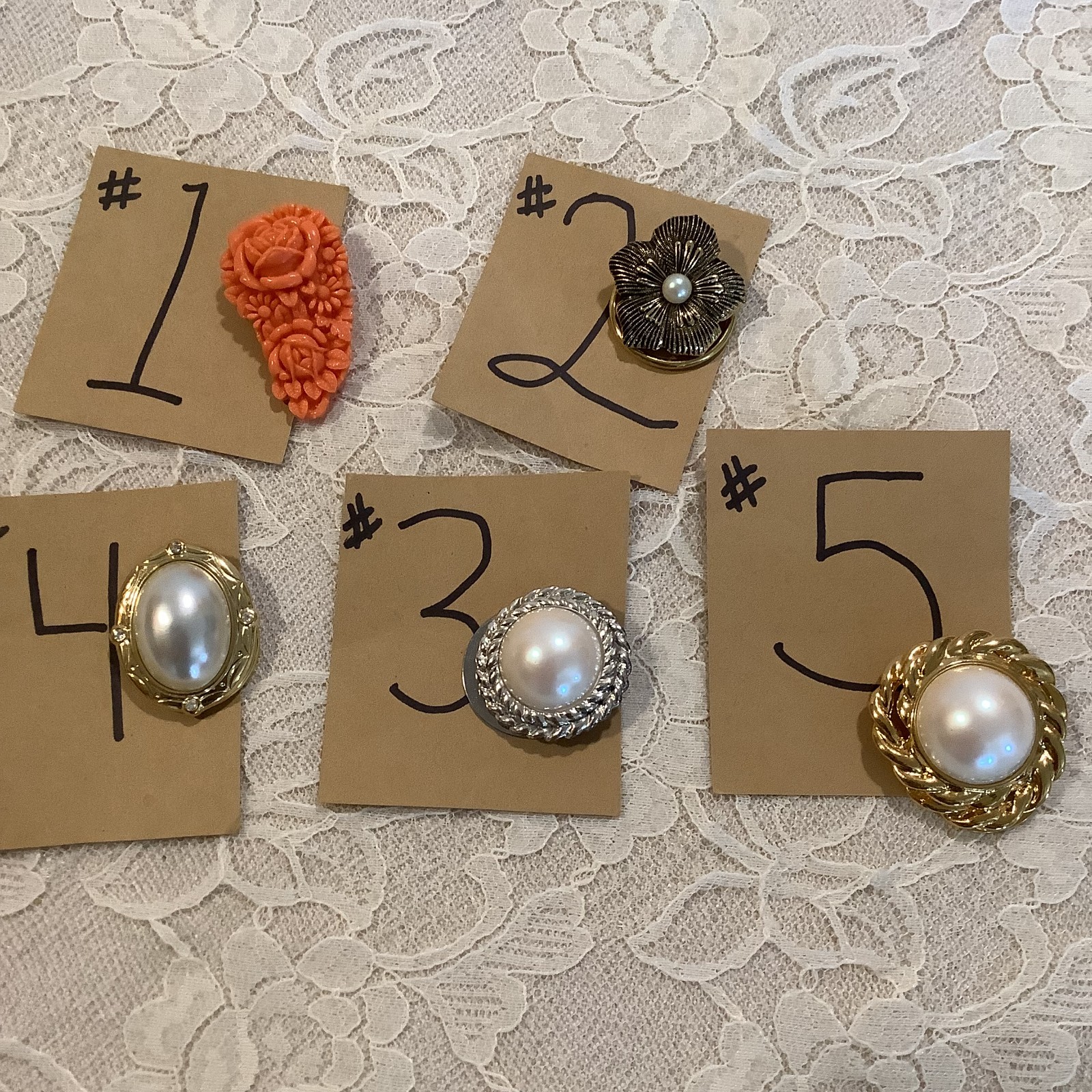 sold Individually – Vintage ornate scarf clips Celluloid metal – Details Below!