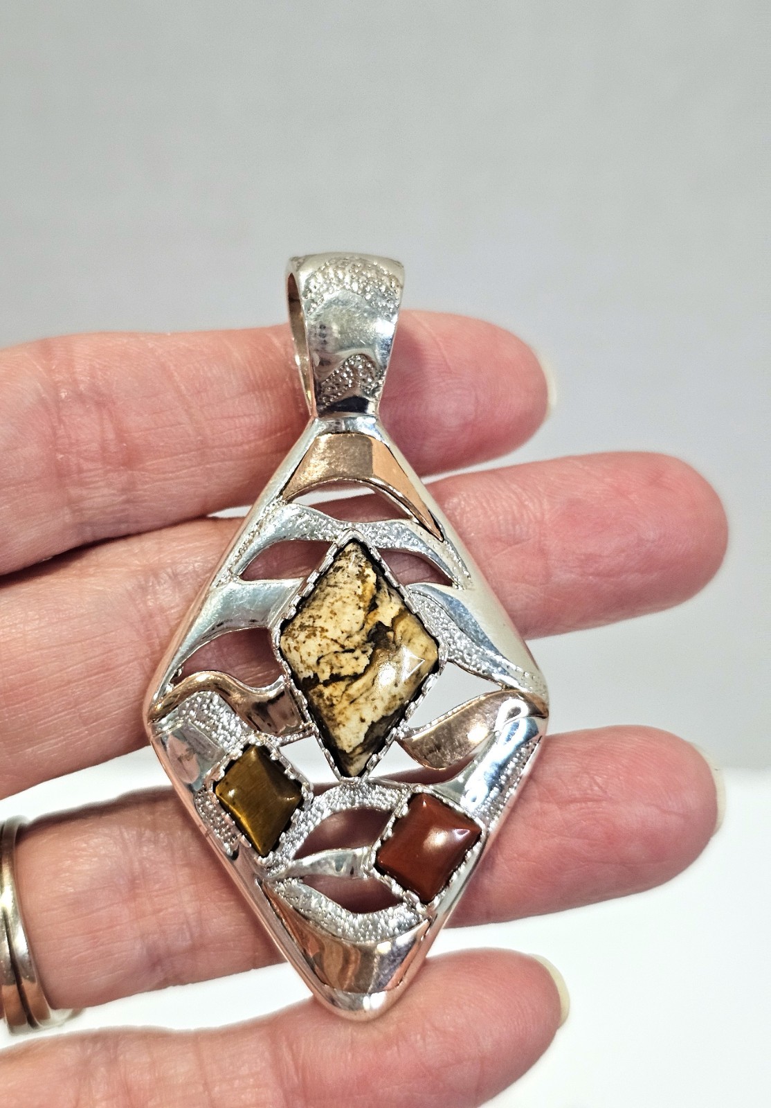 Carolyn Pollack sterling and copper cpendant Four Corners Relios signed