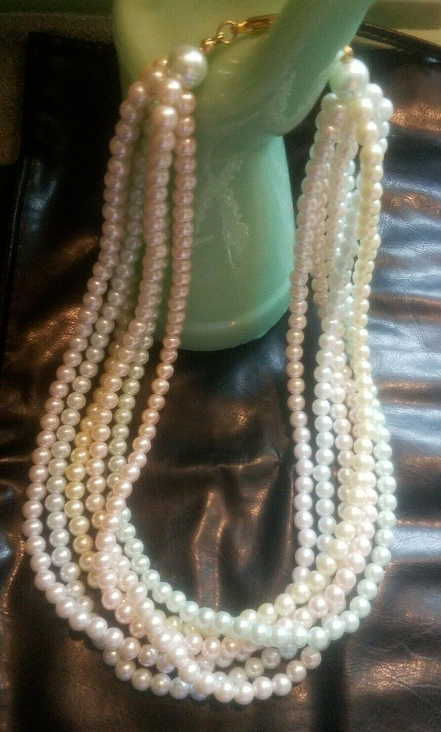 Vintage Joan Rivers 6 Strand MULTI COLOR Pastels Faux PEARL Necklace 19″