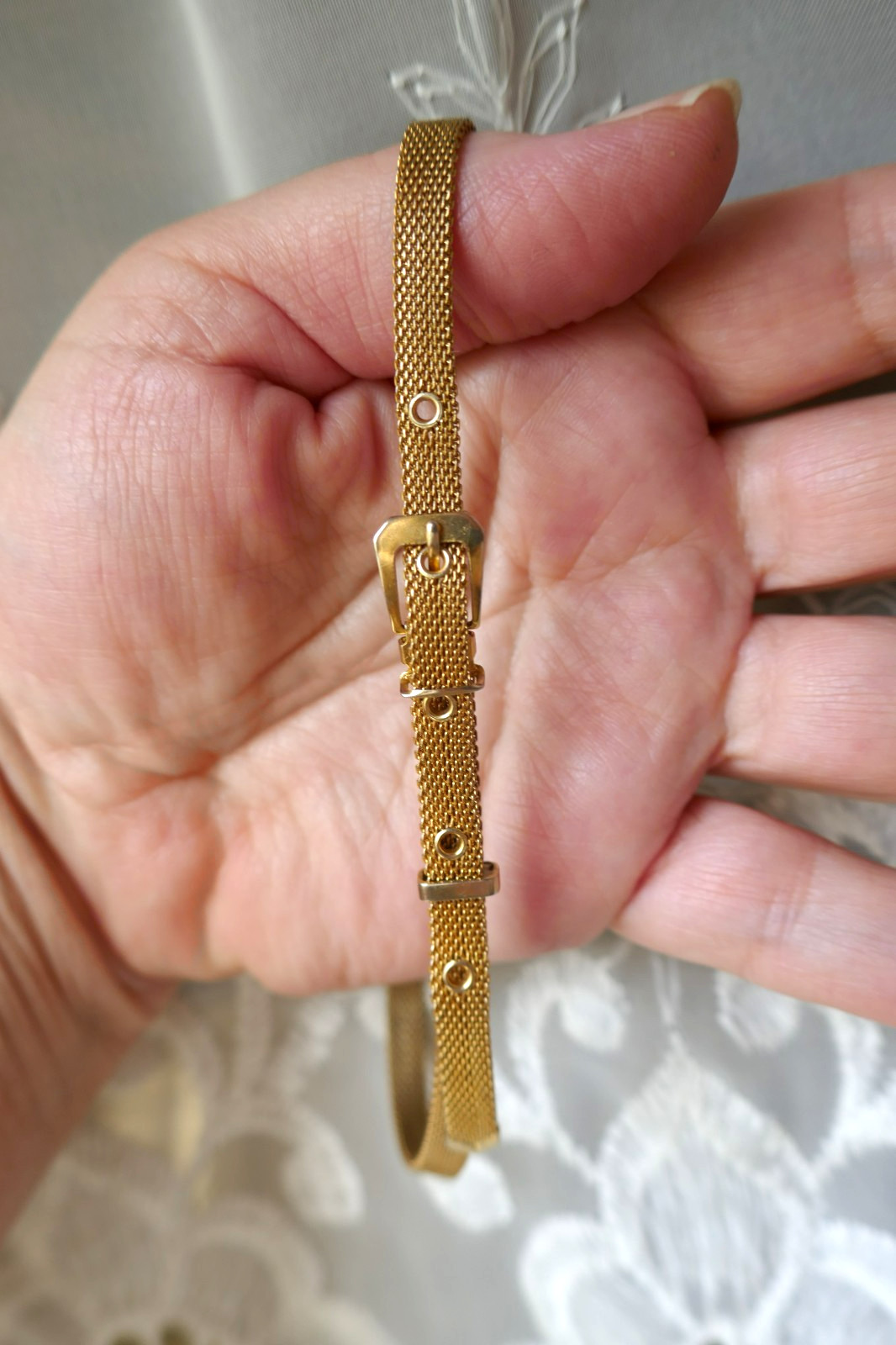 VTG GT Belt Buckle Mesh Chain Adjustable 15″ Total Length Choker Necklace 1/4″ W