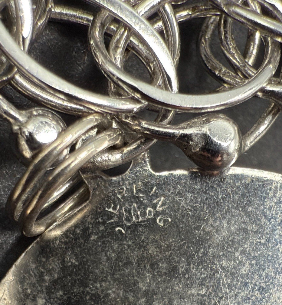 VINTAGE STERLING SILVER CHARM BRACELET Champagne Hat Barrel Grad 32 G 7” J13