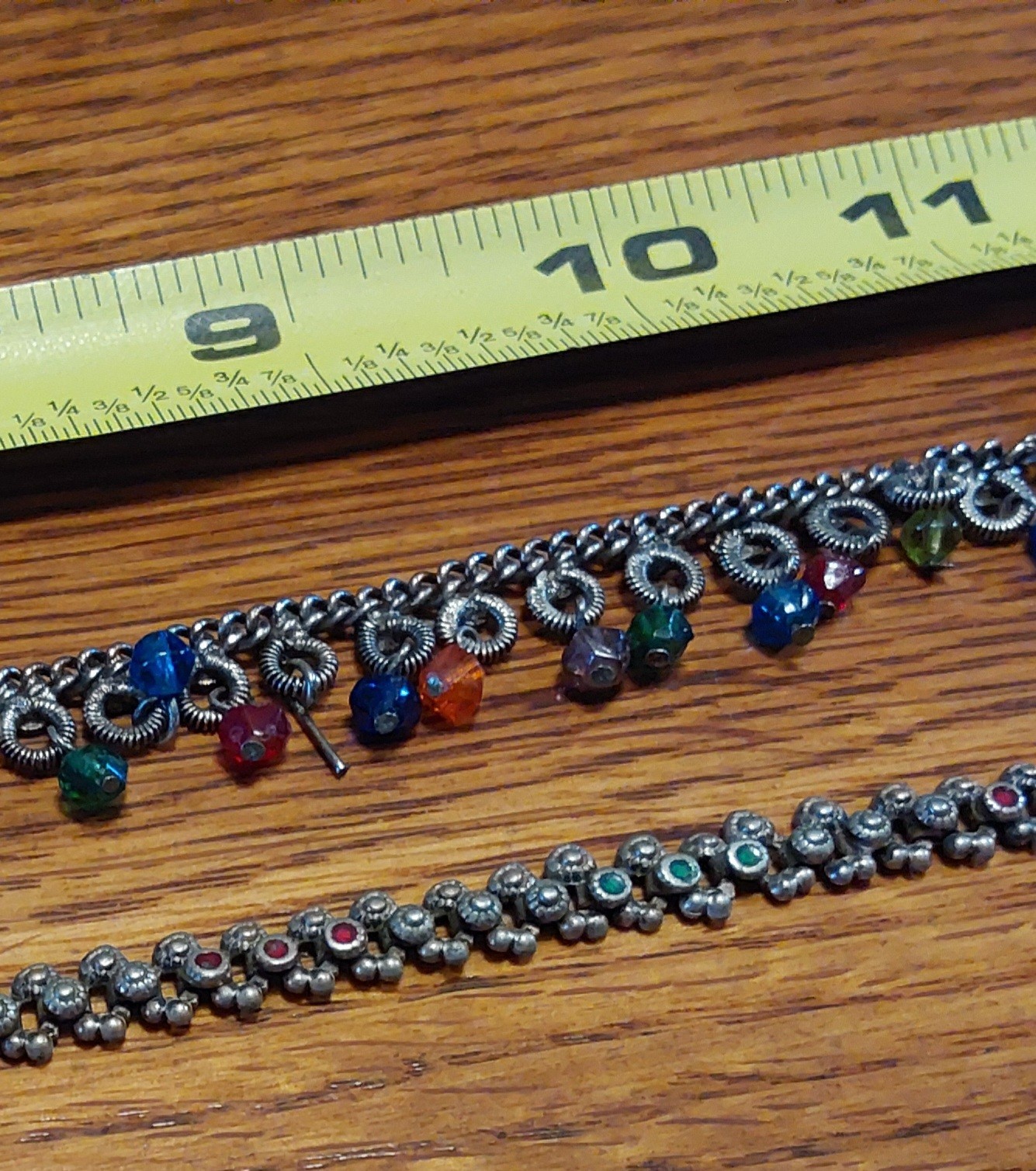 Vintage Fashion Jewelry MARKED Nice, Intricate Silver Metal w/Colorful Inserts
