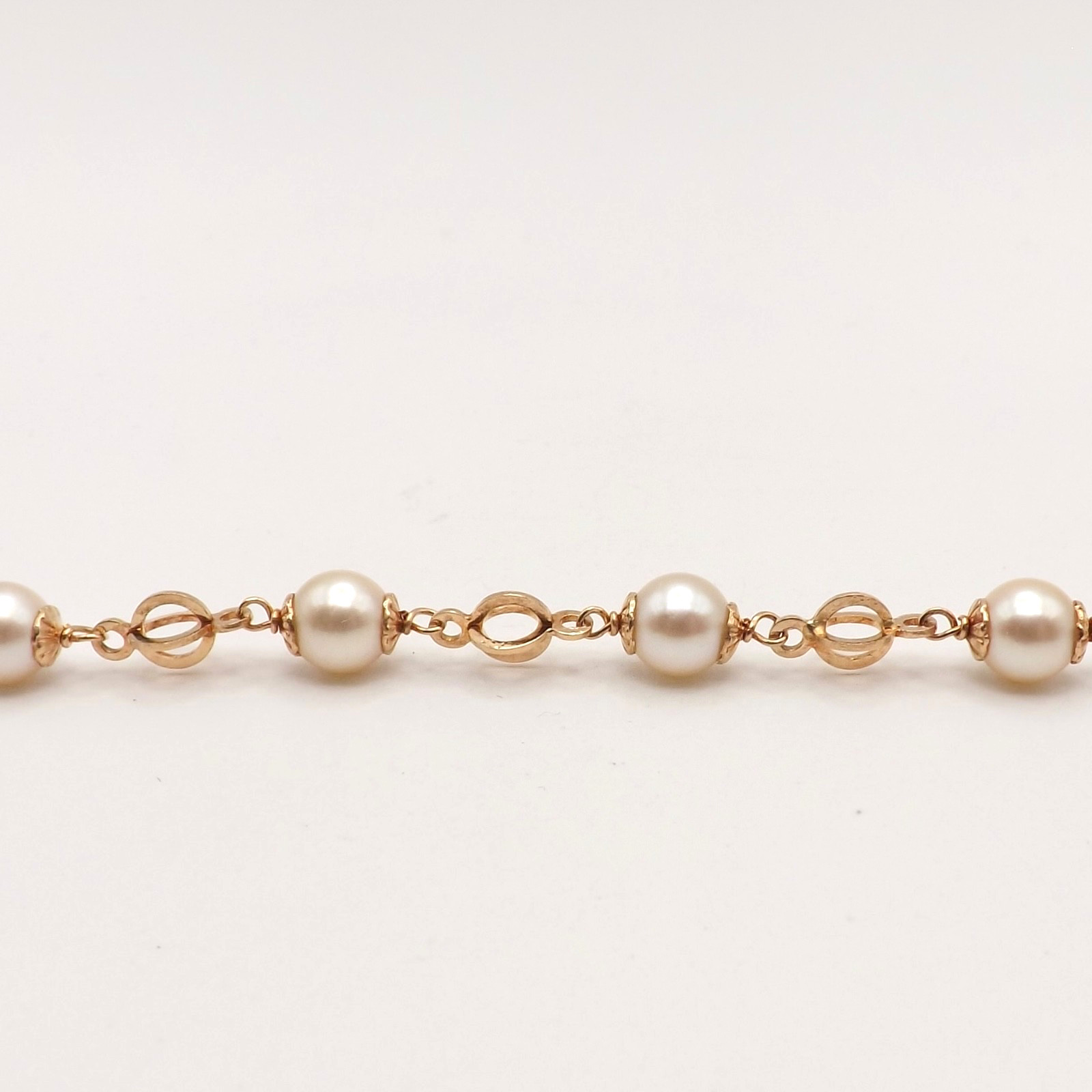 Solid 18k Gold Akoya Pearl Stations Circles Link Bracelet Vintage 750 Italy 7.5″