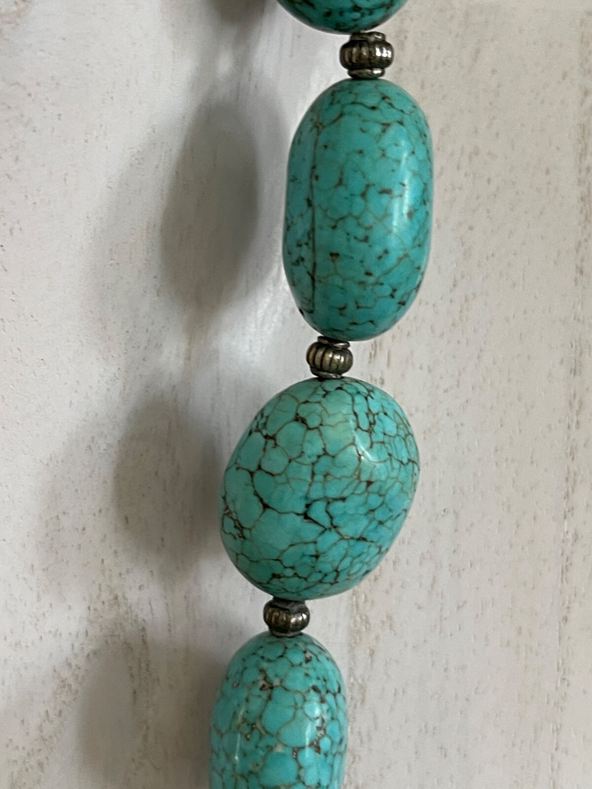 Superb Large 18.9mm Turquoise Beads Sterling Silver Necklace