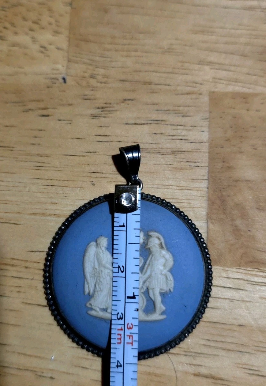 Vintage 1965 Wedgwood Blue Jasperware Medallion Pendant Silver No Chain