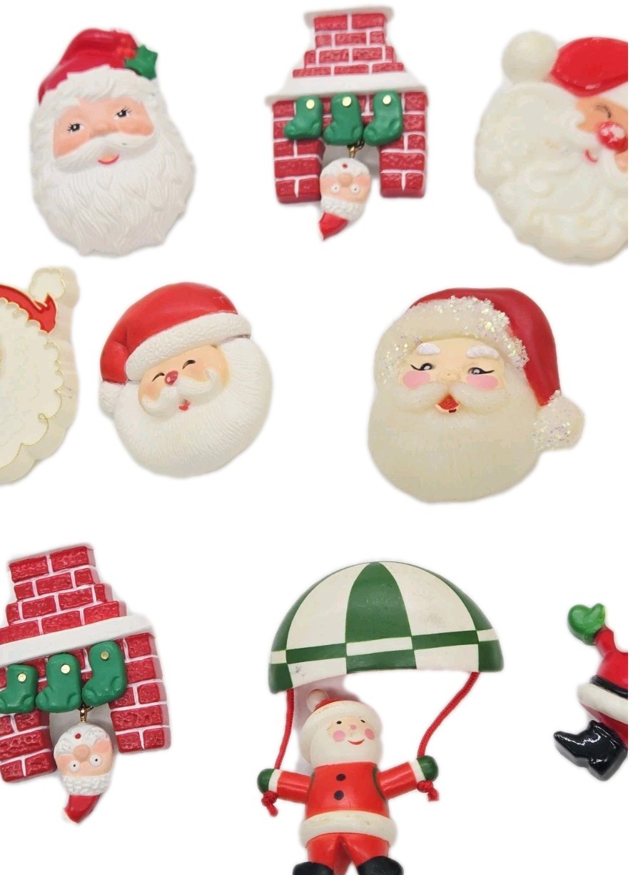 Christmas Brooch Lot Vintage to Now 10 pc Santa Clause Avon Fun World Hallmark
