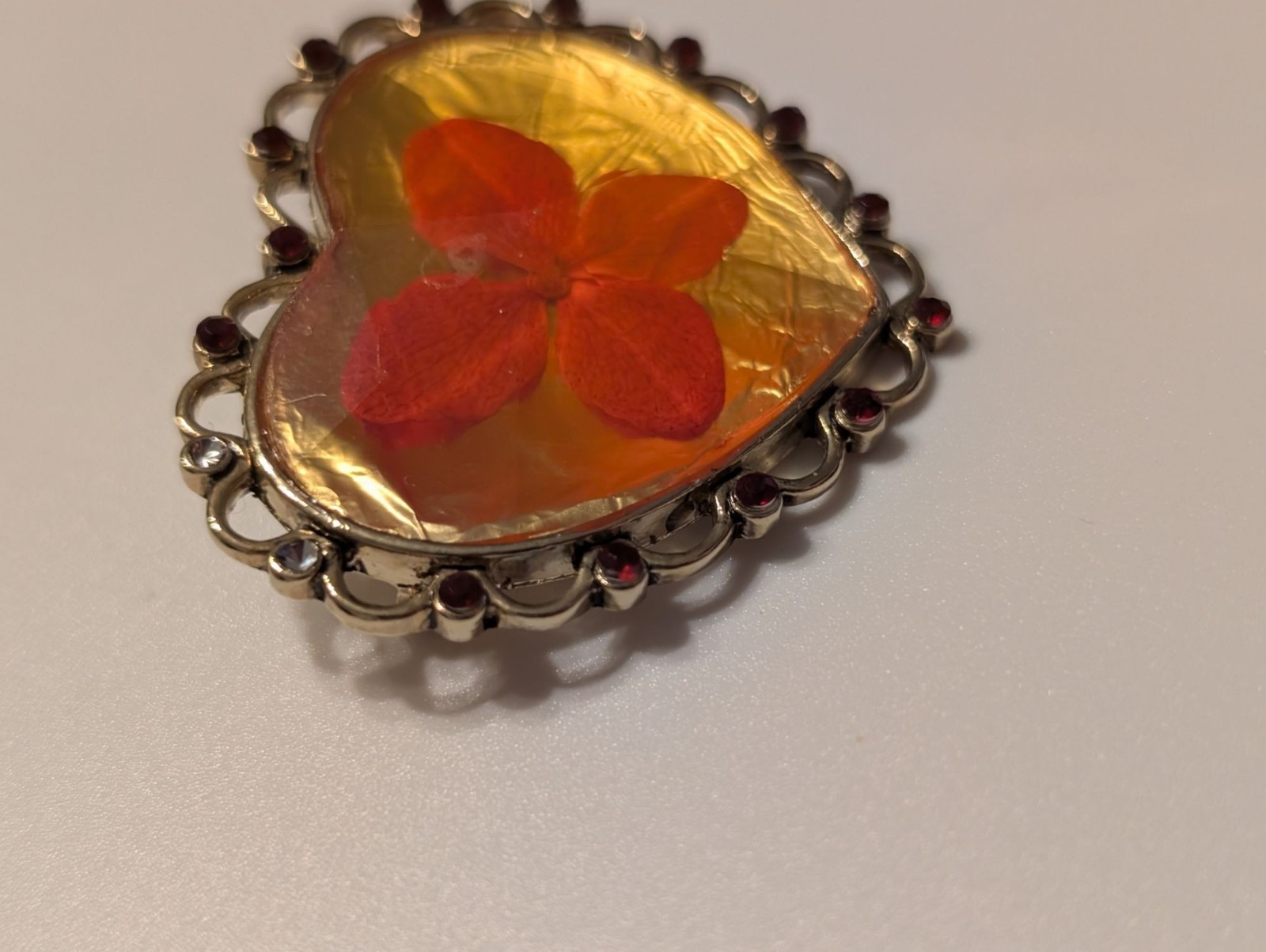 Vintage 90s Liz Claiborne Heart and Flower Petal Brooch Signed Gold Tone