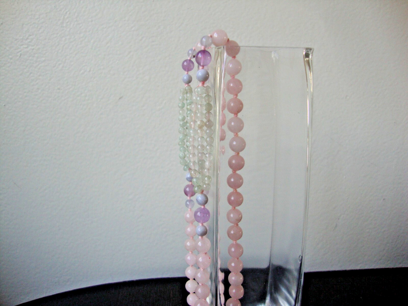 VINTAGE MEDLEY BLUE LACE AGATE AVENTURINE AMETHYST & ROSE QUARTZ BEAD NECKLACE