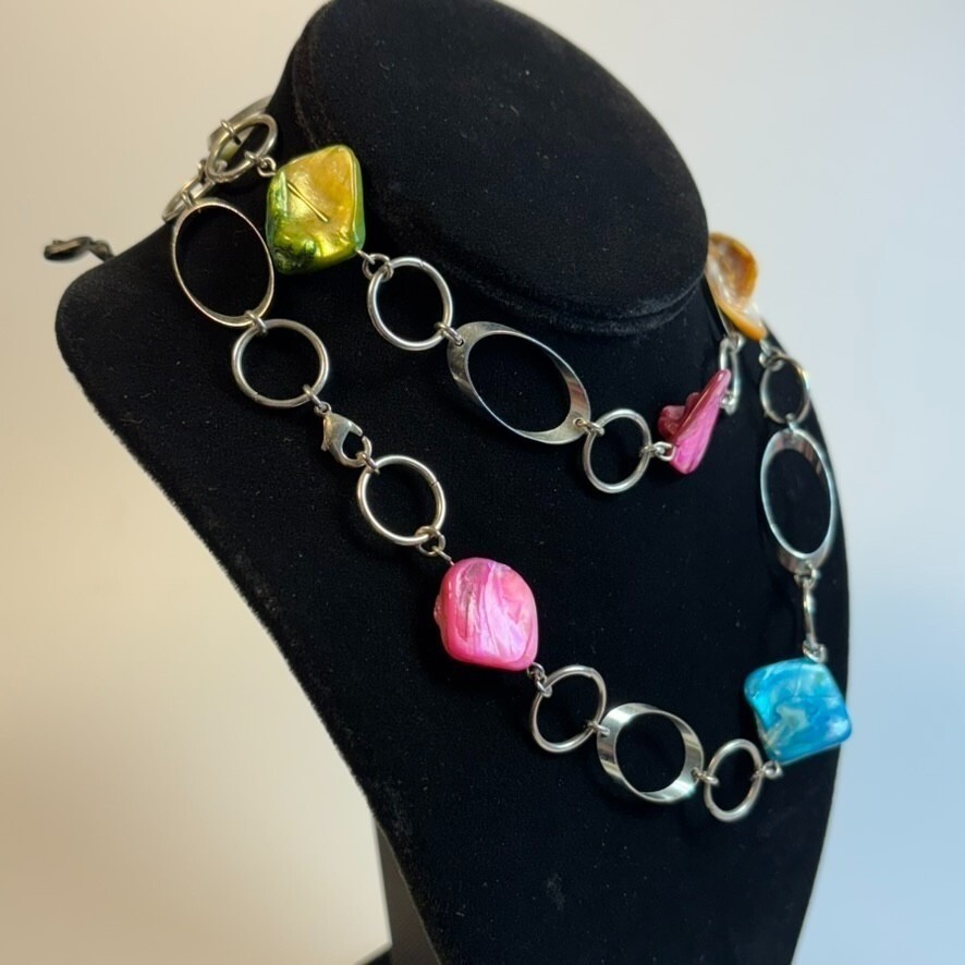 Boho Necklace Shell and Metal Beads Strand Fashion Statement Vintage