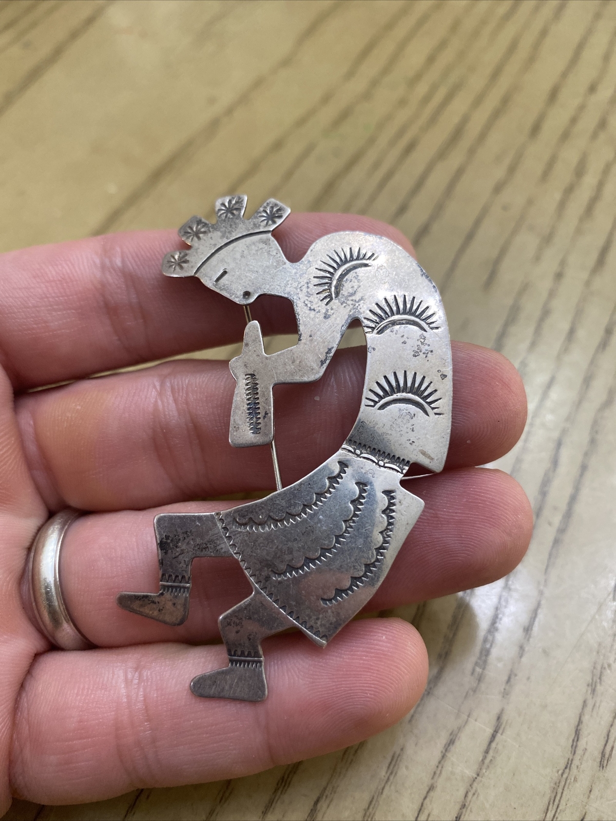 Vintage Large Ben J Chavez Sterling Kokopelli Brooch Pendant