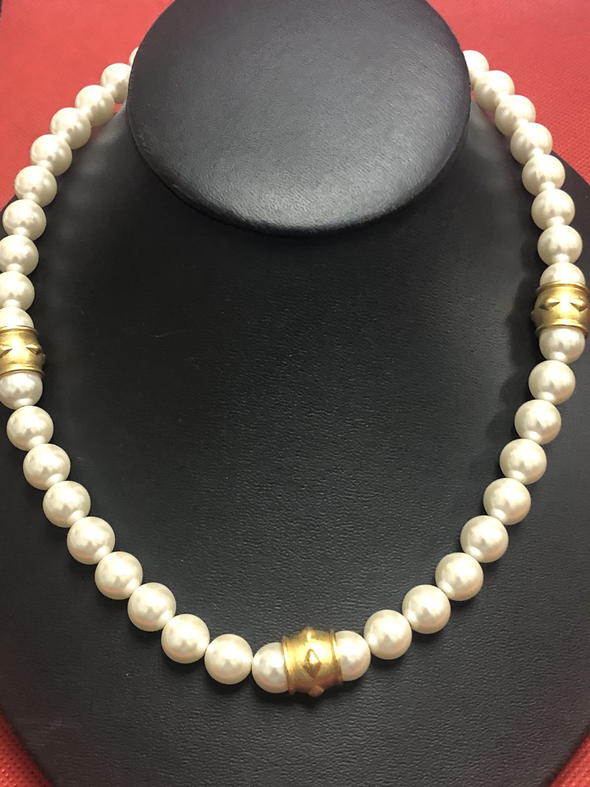 VTG NOS NAPIER GOLD TONE FAUX 10 MM PEARLS 30″ LONG NECKLACE
