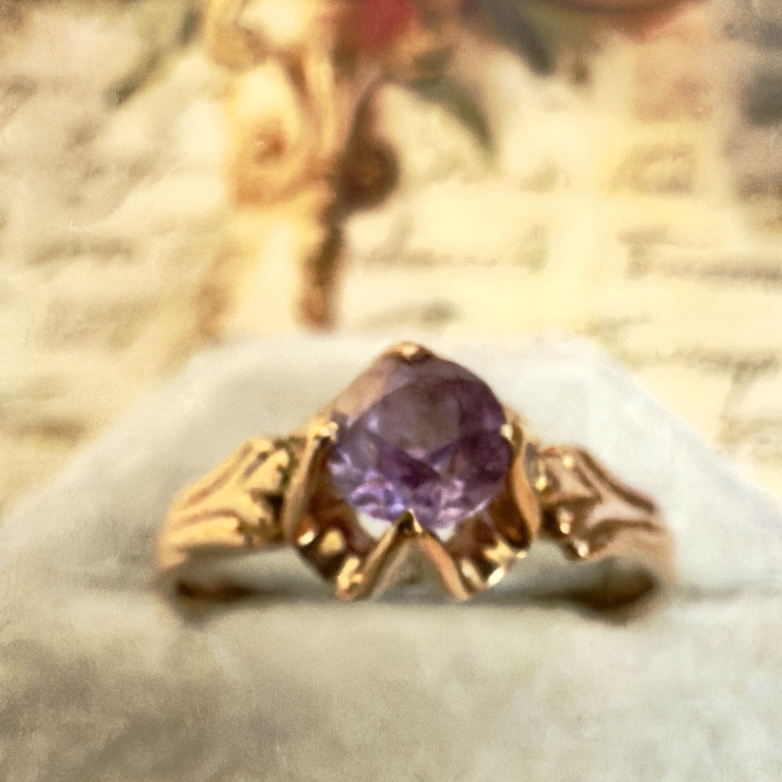 Size 9 – 14K 583 Rose Gold Gemstone Ring -Vintage East European USSR Era -#1898