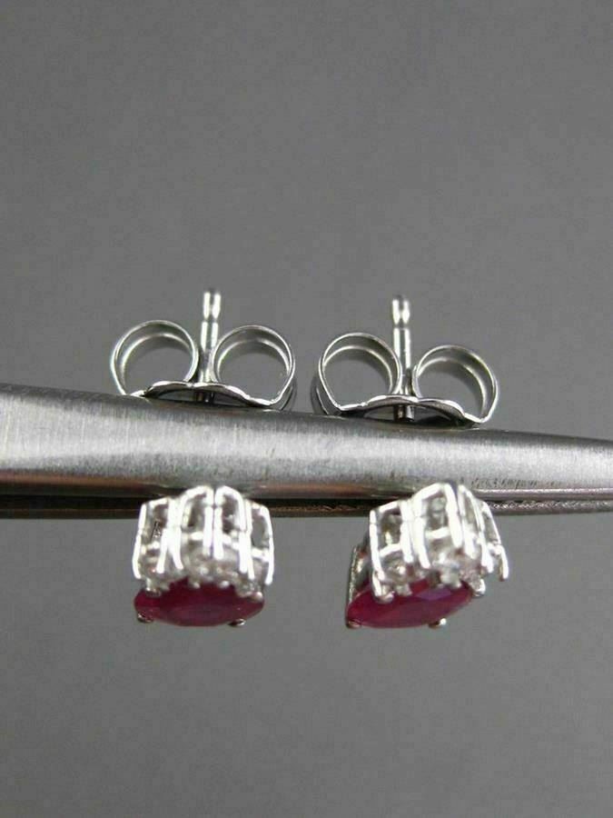 ANTIQUE 1.20CT DIAMOND & RUBY 14KT WHITE GOLD 3D STUD EARRINGS F/G VS VVS #24463