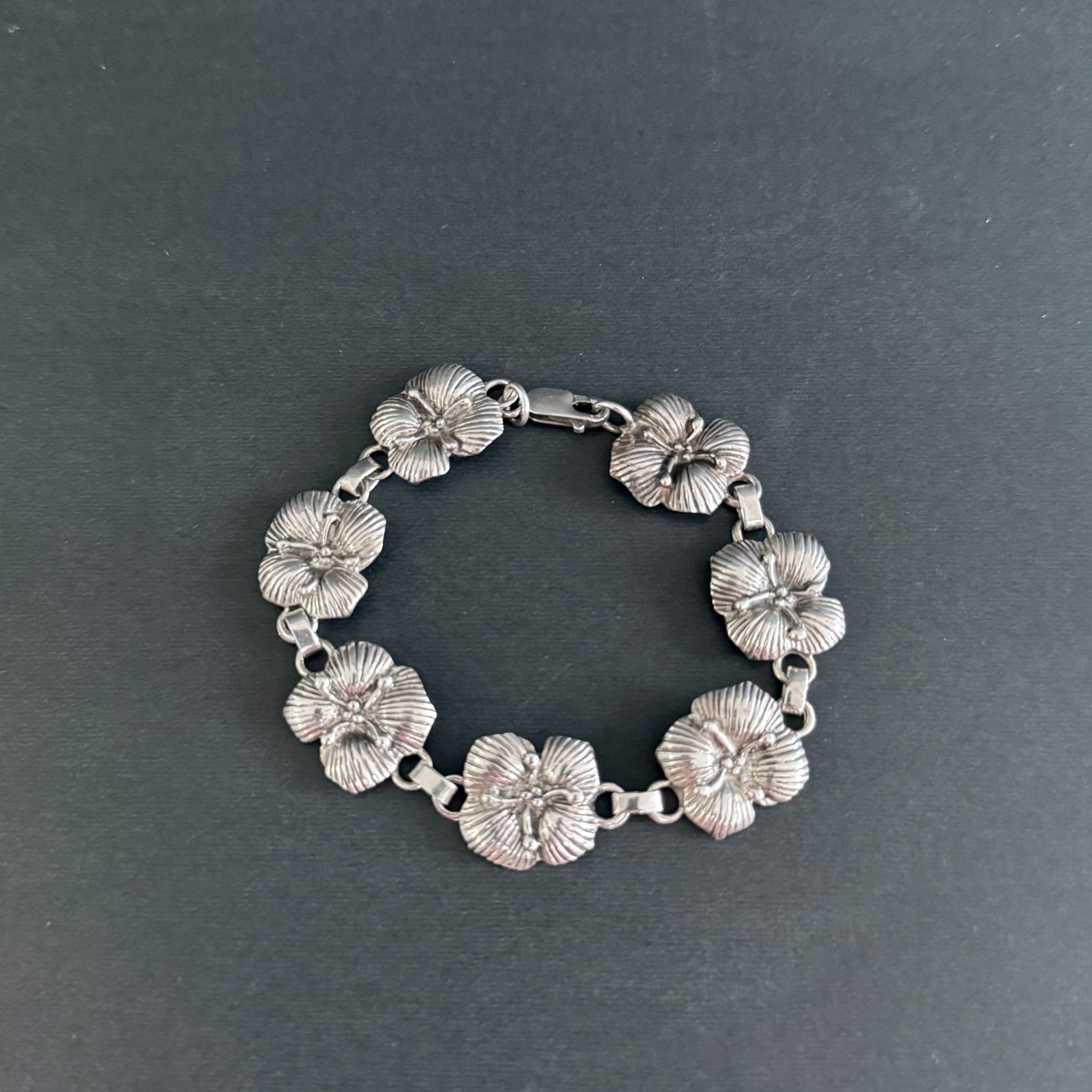 Carol Felley Sterling Silver Flower Link Bracelet 7.25 in Vintage 1988