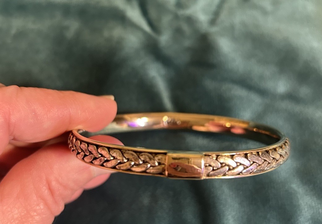 …Liz Claiborne…Gold Tone, Braided Silver Tone Design Bangle Bracelet…