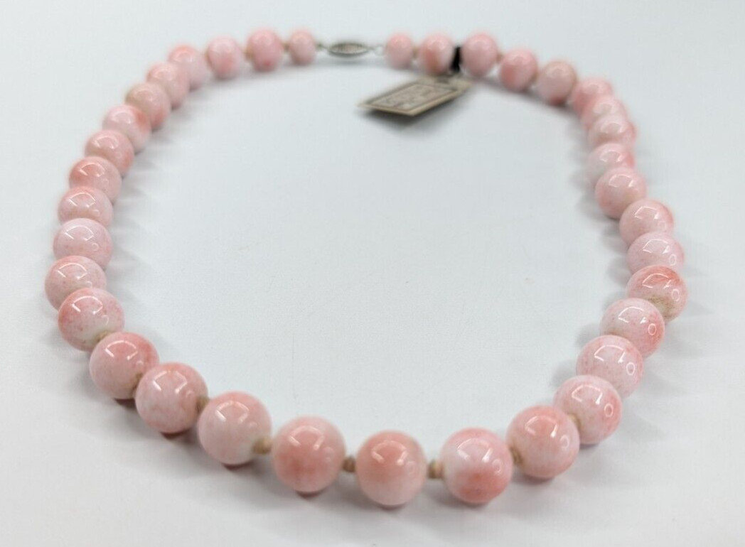 VTG Speckled Pink Handmade in USA Porcelain Stone Beaded 16″ Choker Necklace