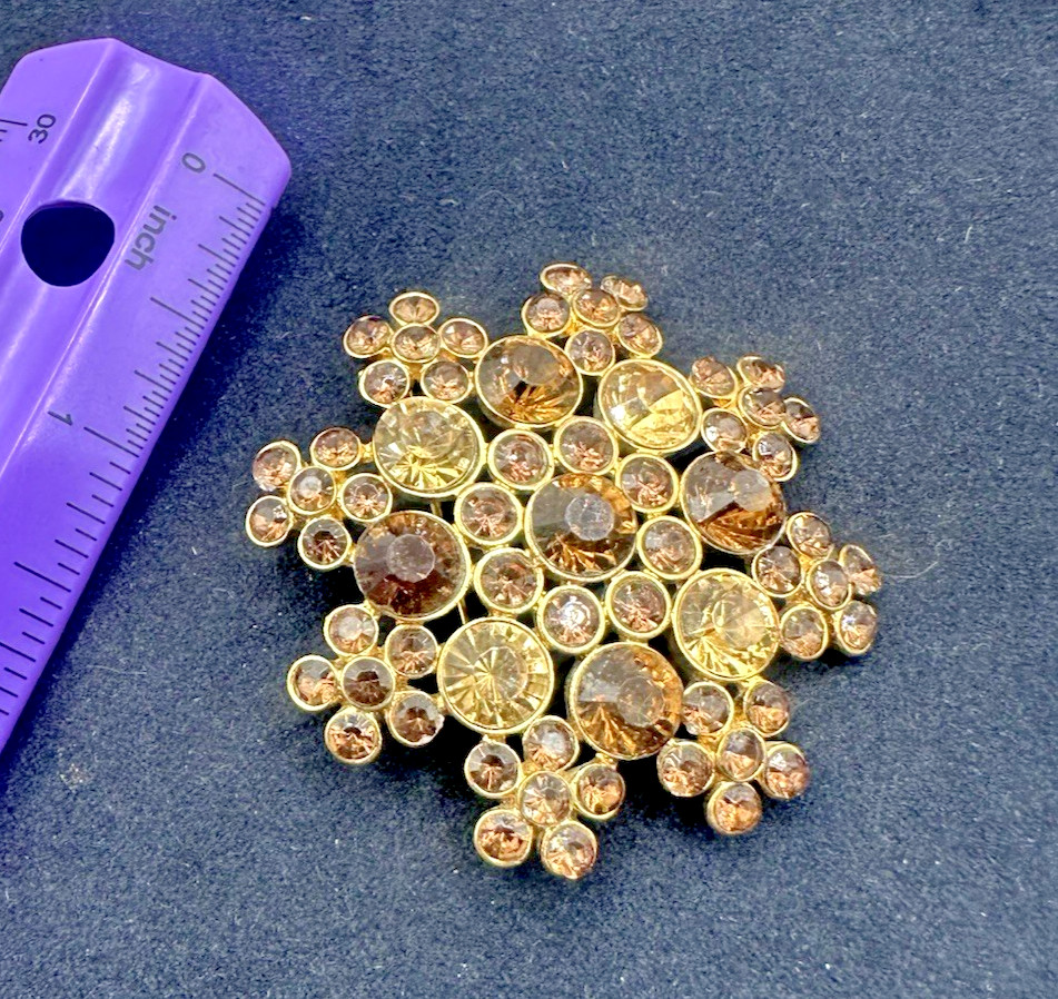 Elegant Gold-Tone Flower Brooch with Tan & Brown Details