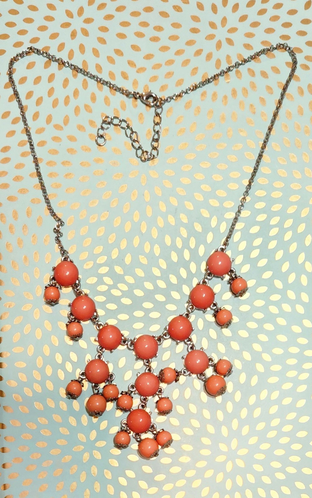 VTG Salmon Color Lucite Chandelier Silver Tone Necklace