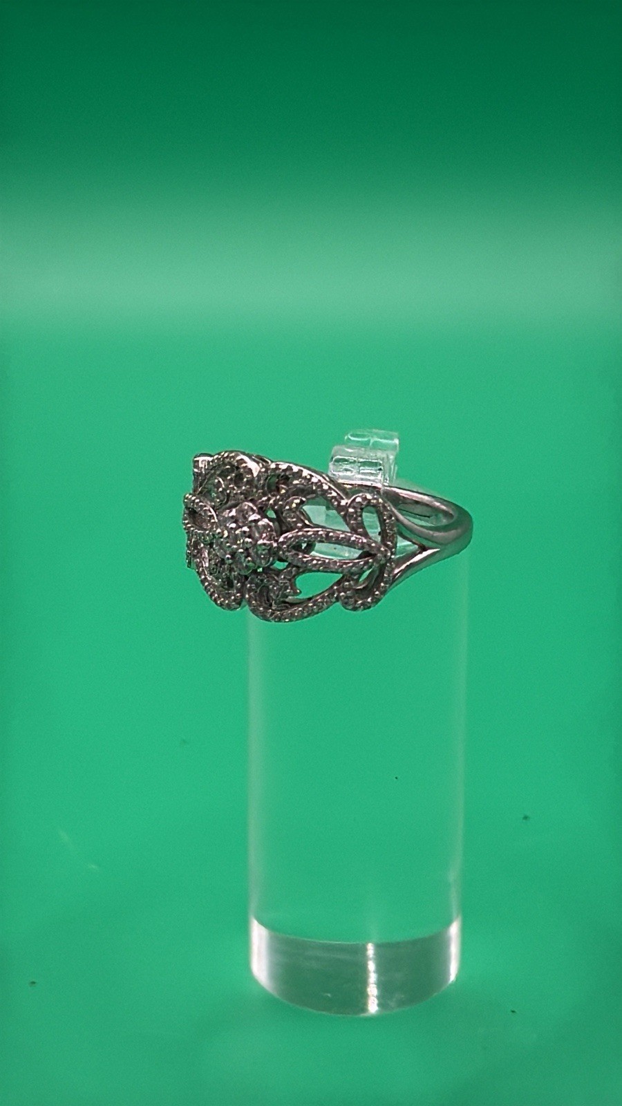 Sterling Silver 925 Filigree CZ Cluster Ring Vintage Style Size 8