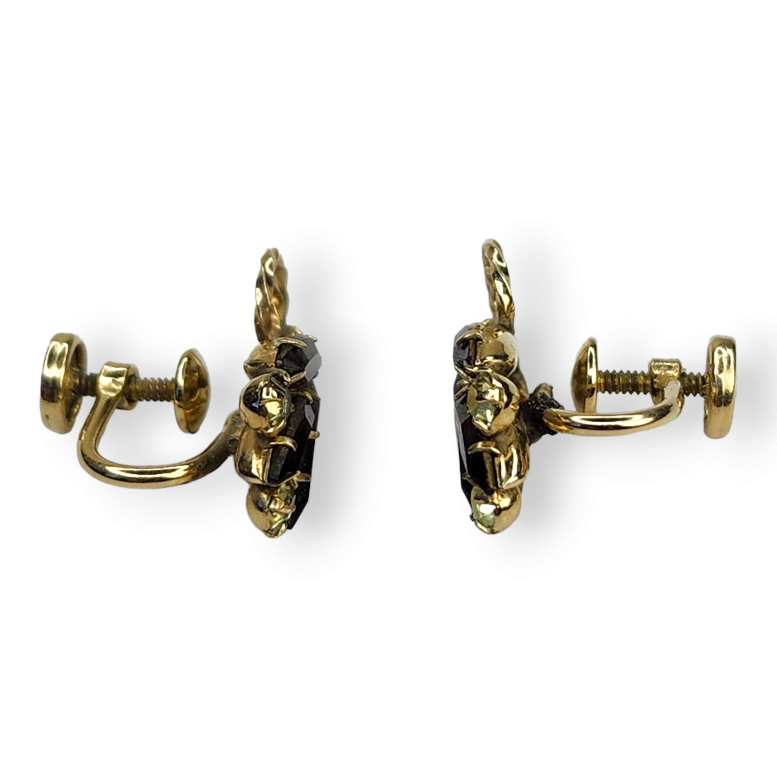 Vintage 1/20th Gold Filled Topaz and Clear Rhinestone Screw Back Earrings