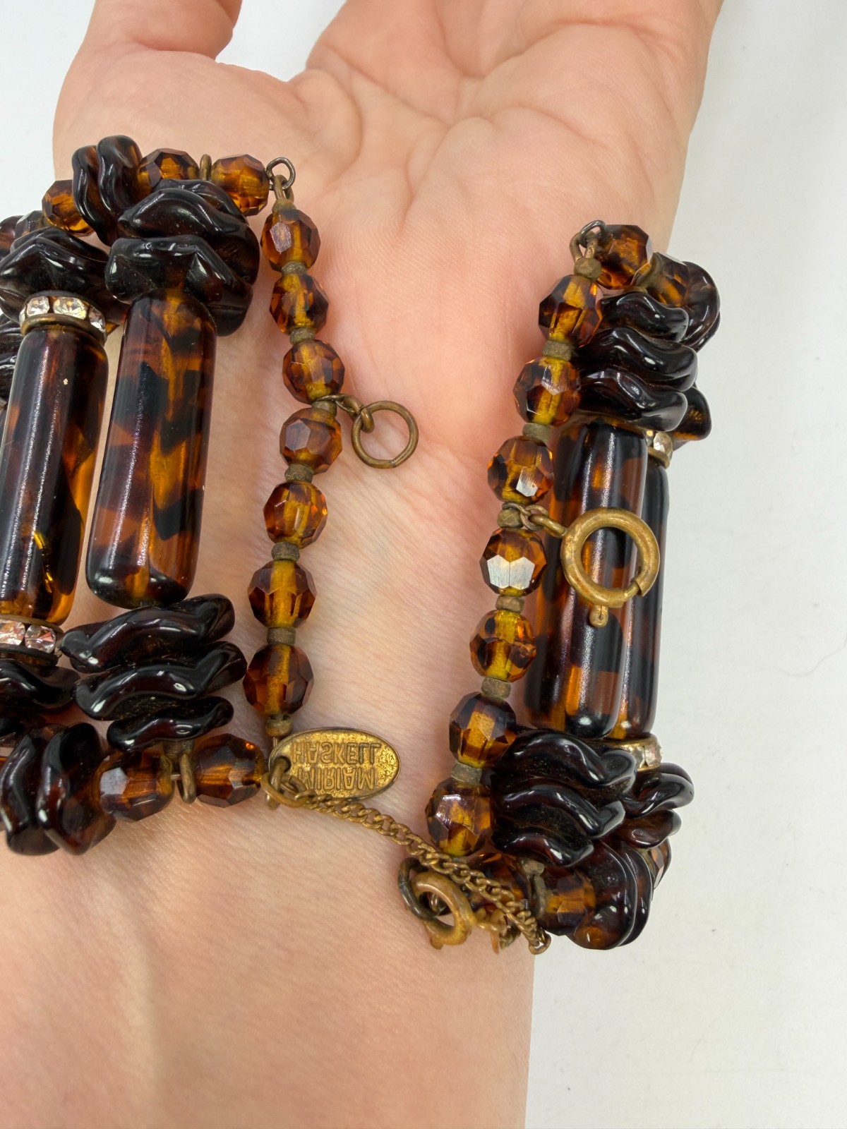 Vintage Bracelet Miriam Haskell Tigers Stripe Glass Brown Cuff Expanding PJ