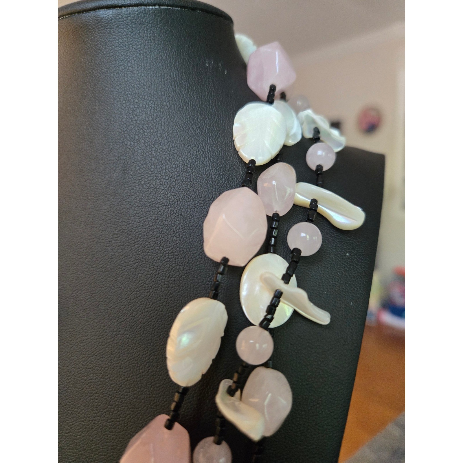 Rose Quartz Mother of Pearl Multistrand Necklace Vintage Stunning!