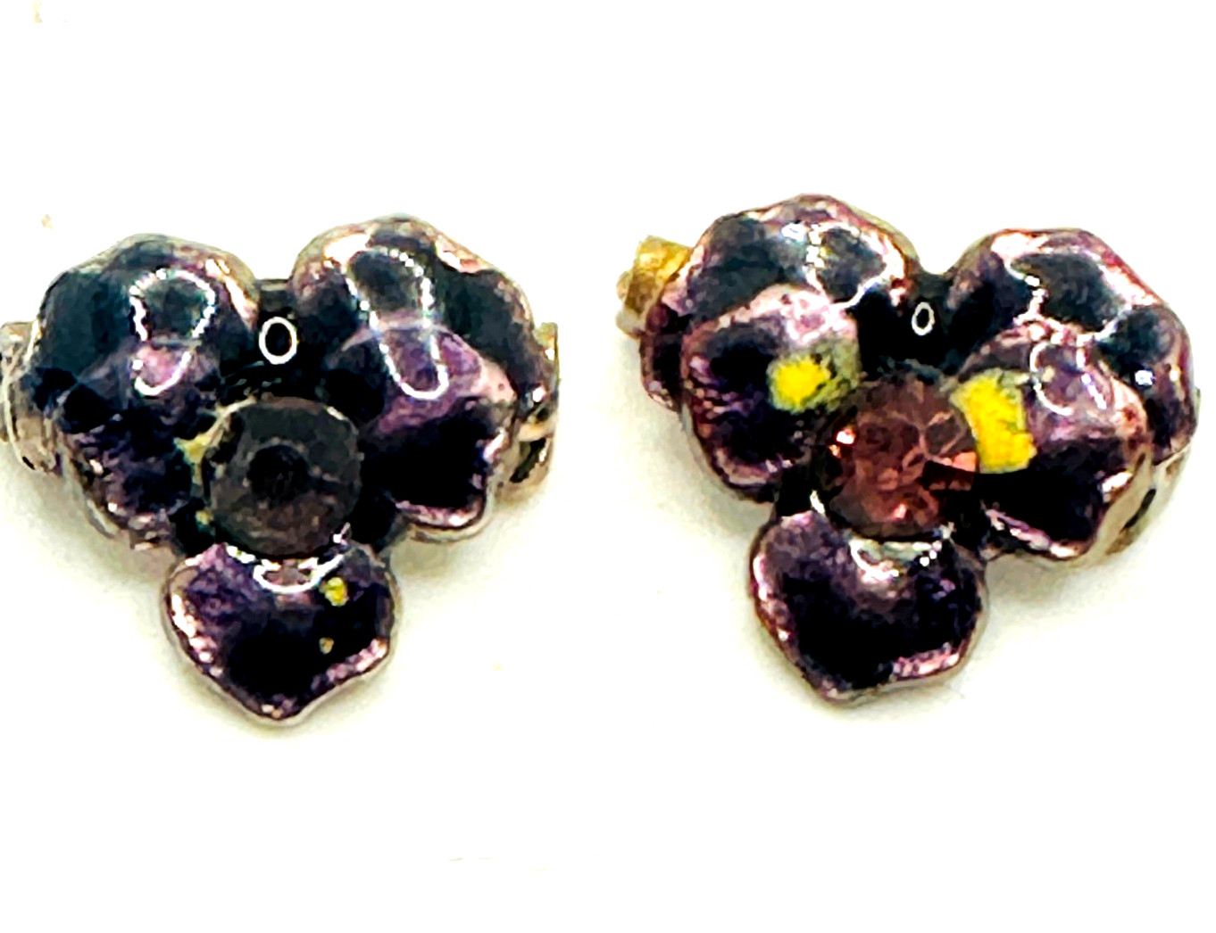 Vtg Antique Set 2 Tiny Purple Pansy Rhinestone Scatter Pins Adorable