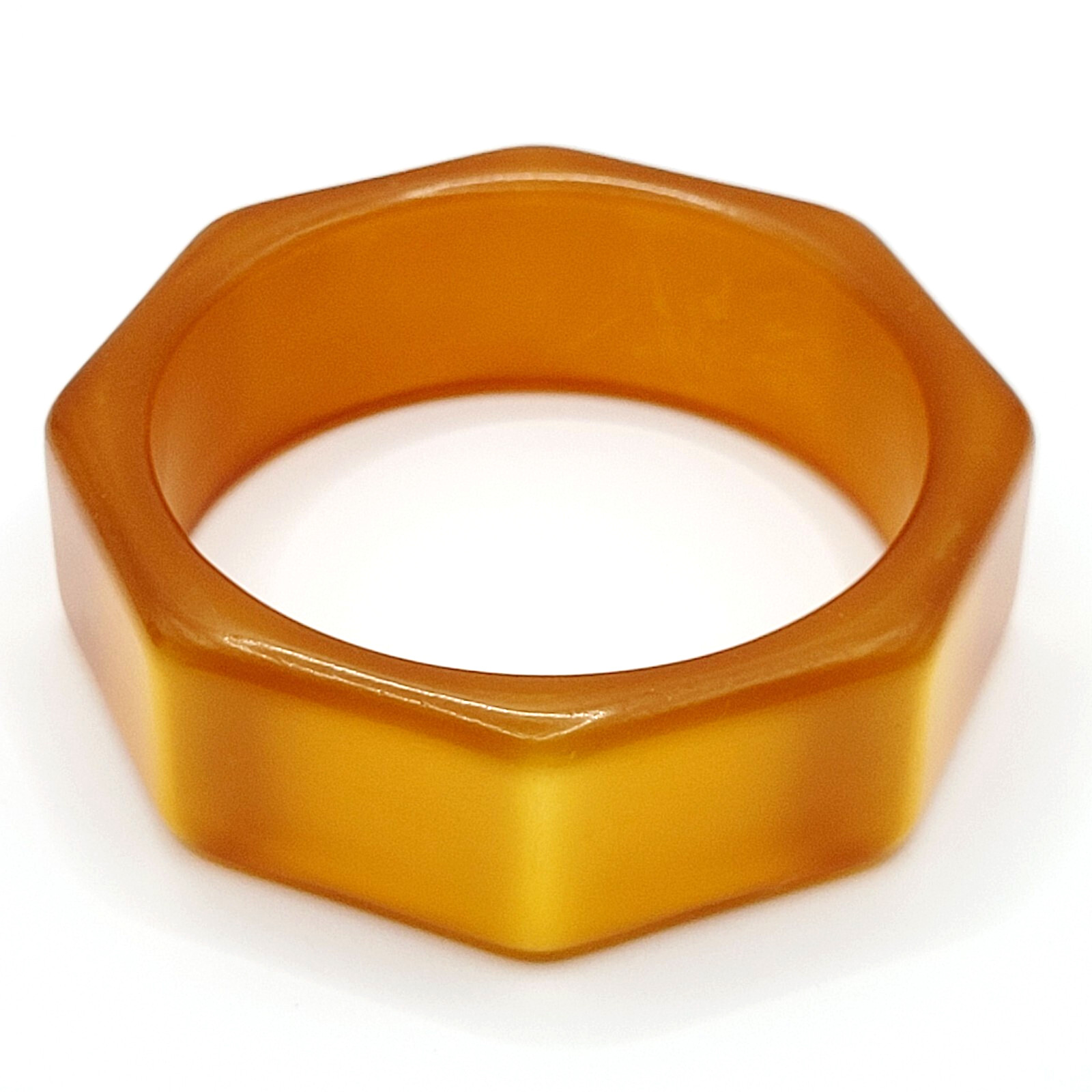 Orange Lucite Thick Chunky 8 Sided Nut Shaped Vintage 1980s Bangle Bracelet