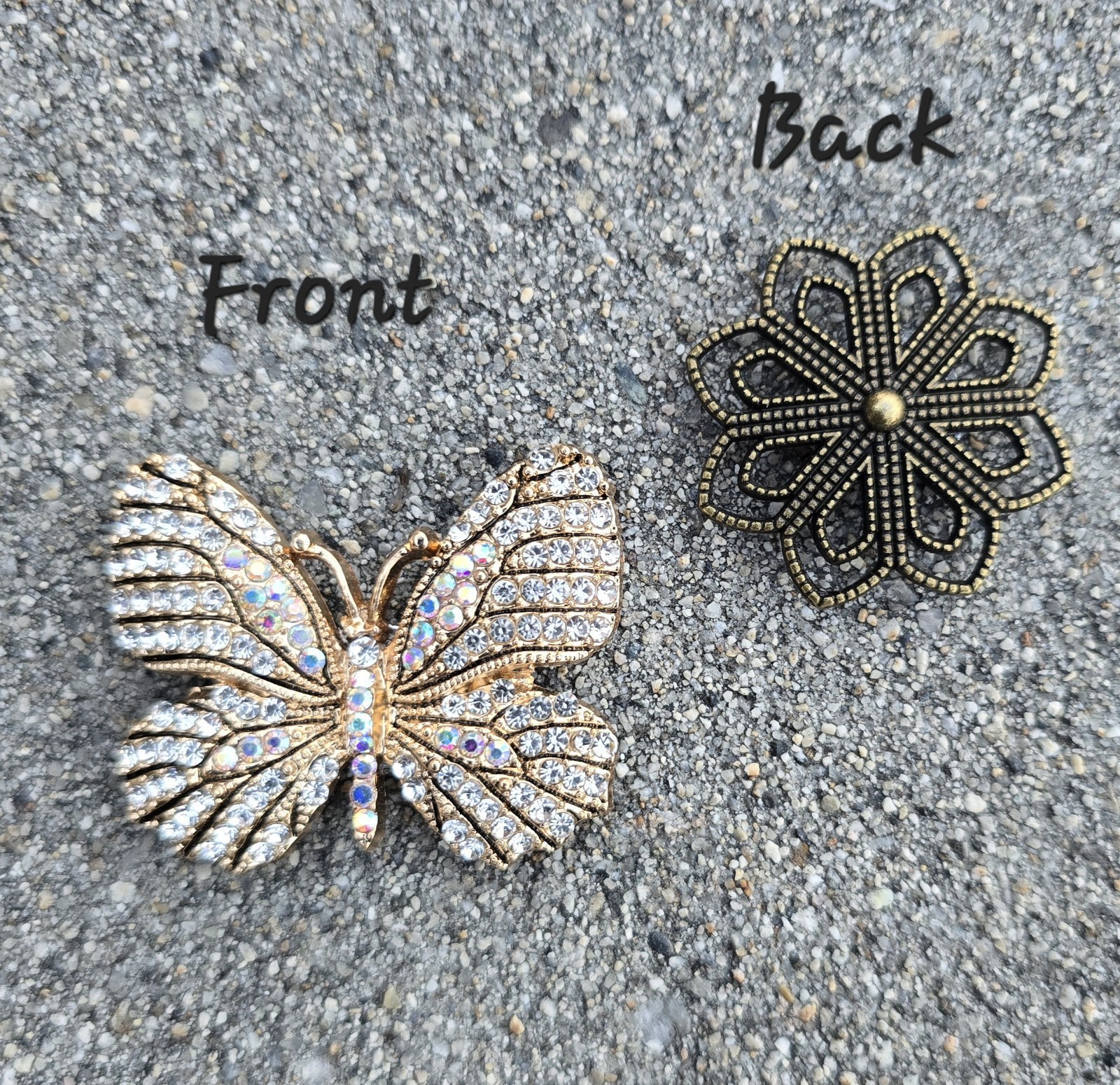Gold, Clear, Black MAGNETIC Butterfly brooch. Butterfly jewelry, Pin-free