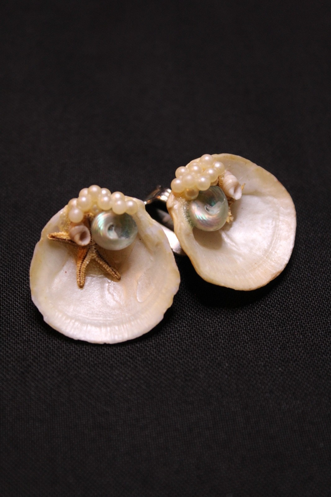 Vintage Shell Clip-On Earrings w/ Pearls & Starfish | Coastal Nautical