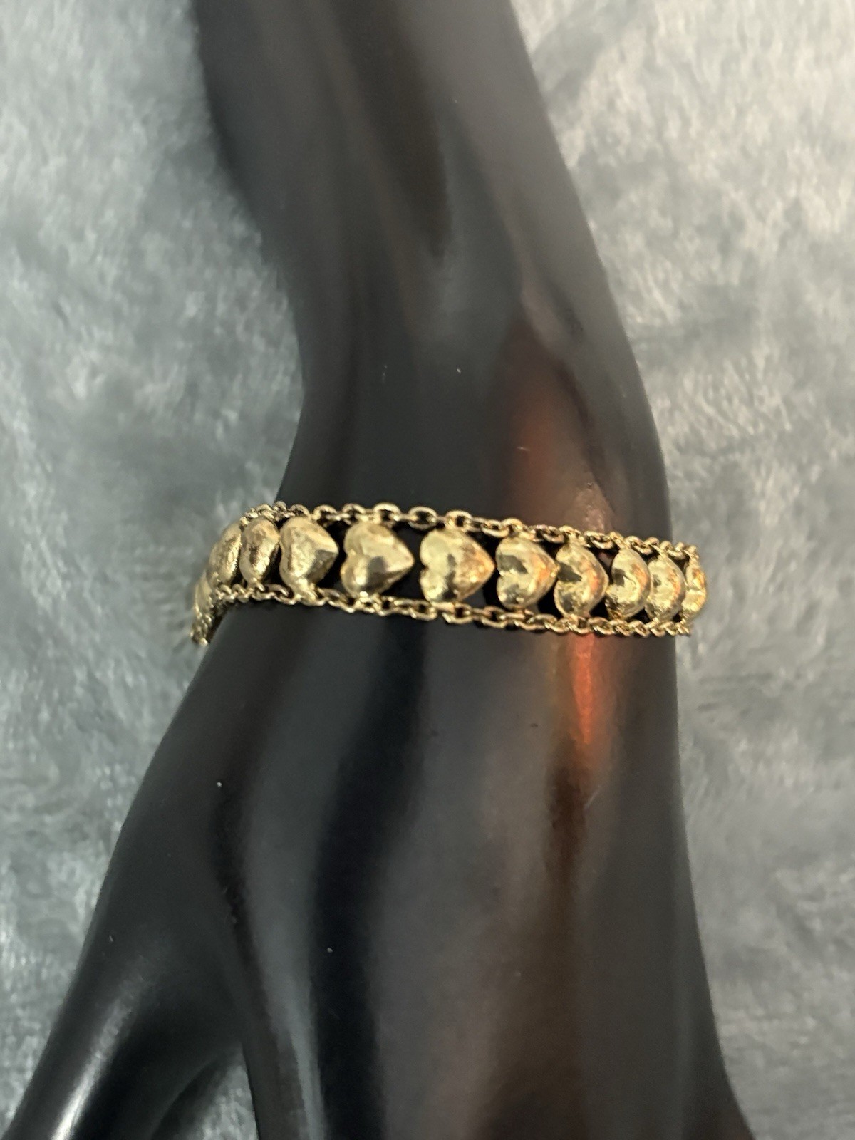 vintage sterling silver Puff Heart bracelet 925 vermeil Artisan Heart Hang Tag