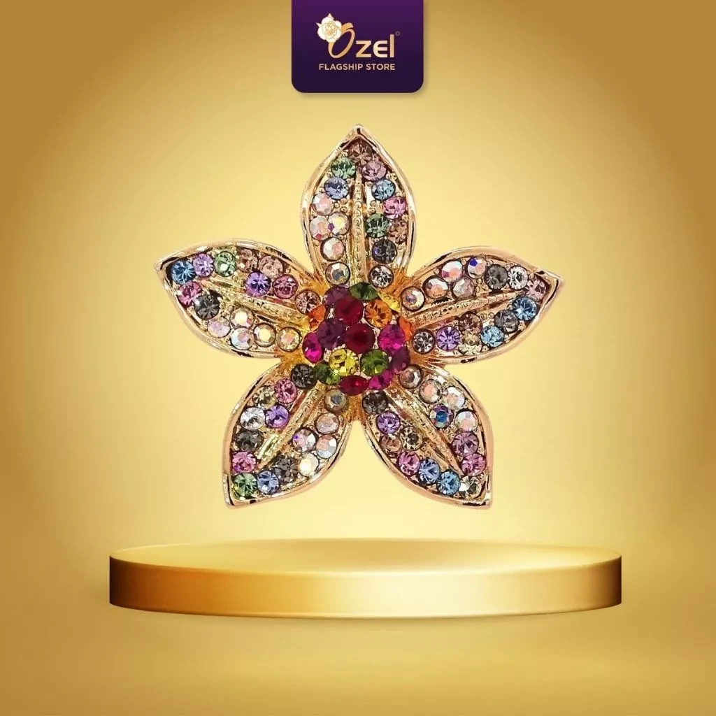 OZEL Starflower Crystal Brooch B288 Elegant Hijab Scarf Blouse Dress Brooch Pin